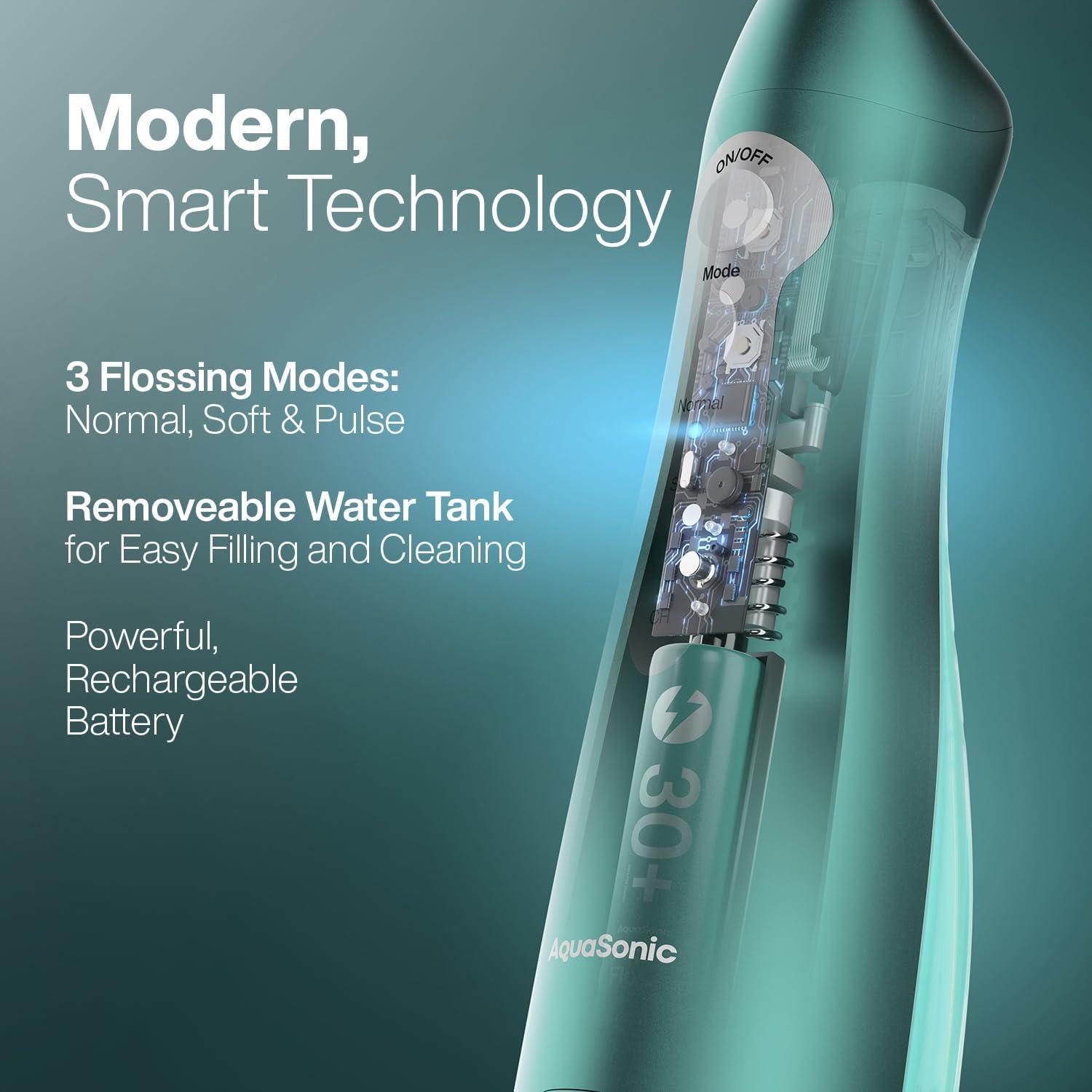 image:imageAquaSonic Aqua Flosser  Cordless Rechargeable Water Flosser for Teeth  Waterproof Portable Oral Irrigator for Dental Cleaning with 5 Jet Tips  Braces Home TravelMint Green Metallic