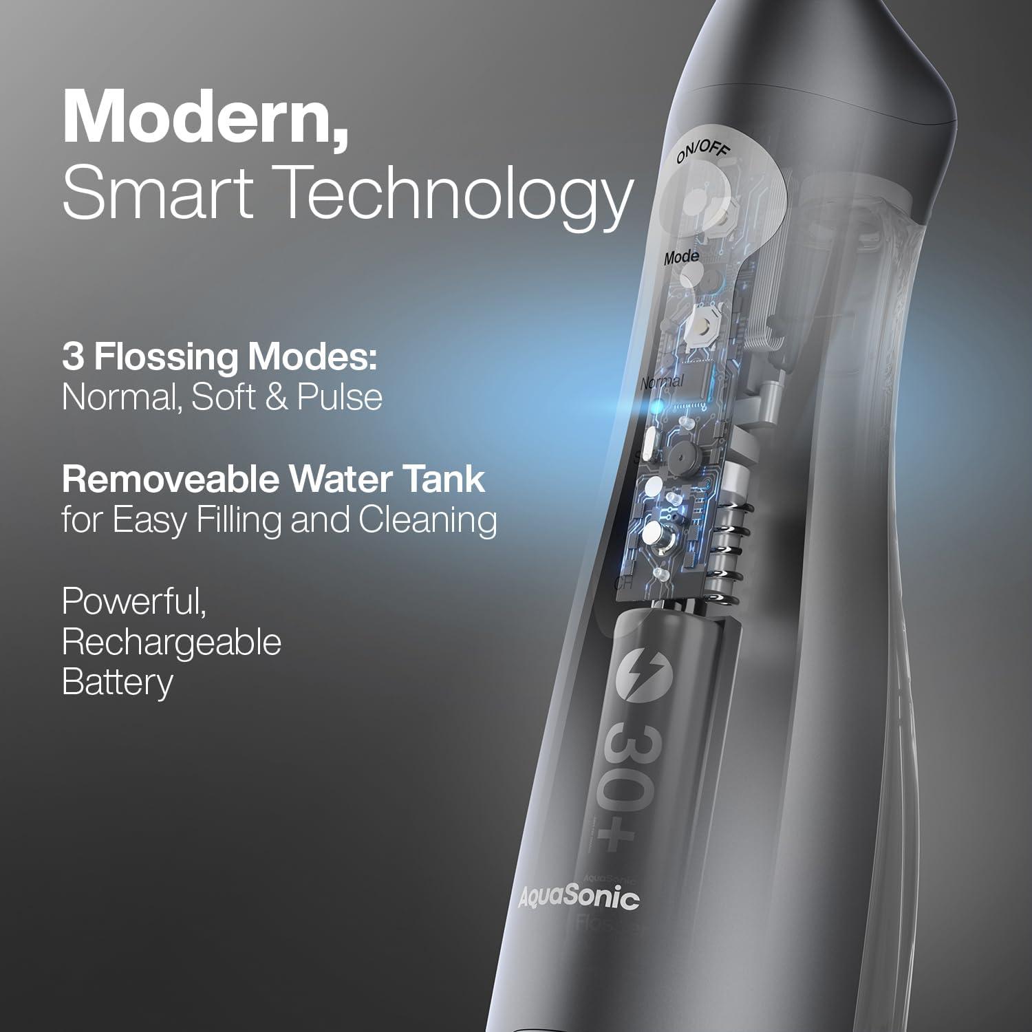image:imageAquaSonic Aqua Flosser Cordless Rechargeable Water Flosser for Teeth Waterproof Portable Oral Irrigator for Dental Cleaning with 5 Jet Tips Braces Home TravelCharcoal Metallic
