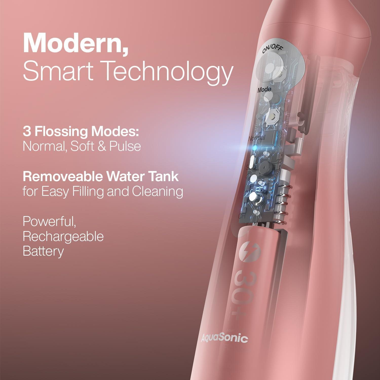 image:imageAquaSonic Aqua Flosser  Cordless Rechargeable Water Flosser for Teeth  Waterproof Portable Oral Irrigator for Dental Cleaning with 5 Jet Tips  Braces Home TravelRose Gold