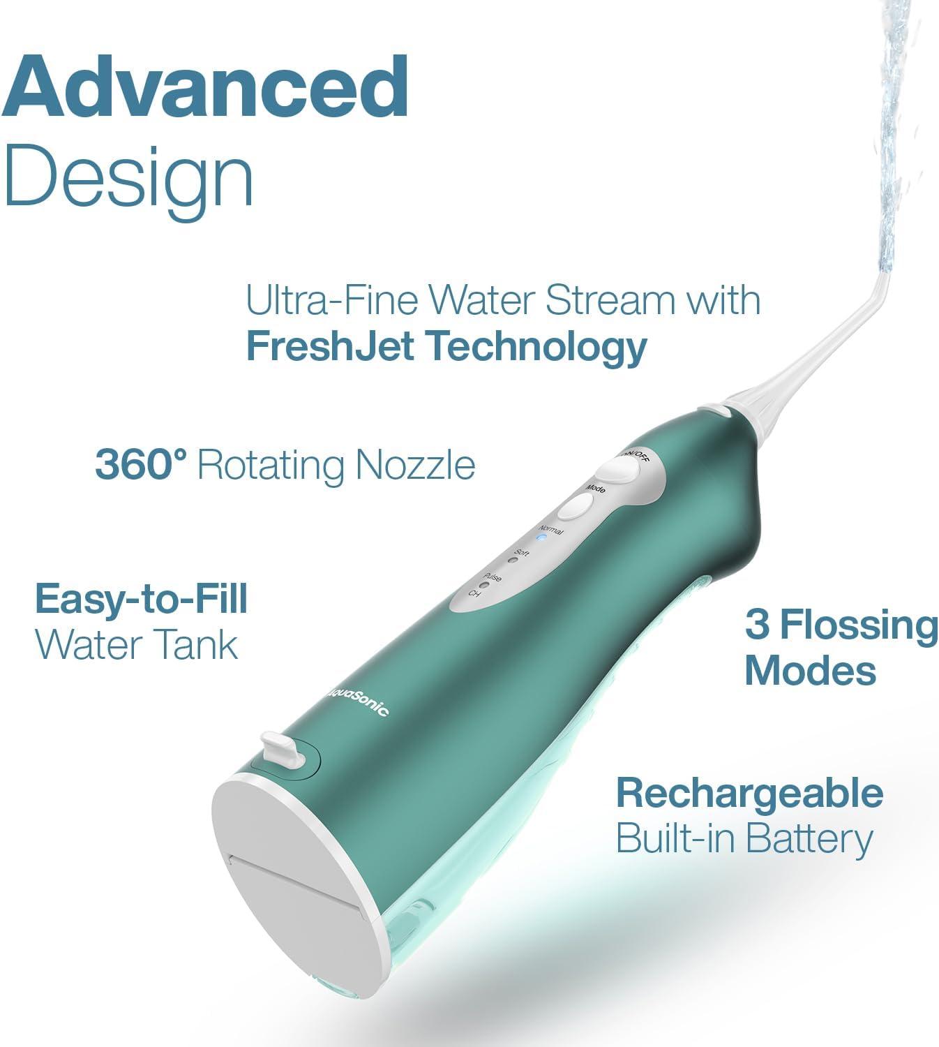 image:imageAquaSonic Aqua Flosser  Cordless Rechargeable Water Flosser for Teeth  Waterproof Portable Oral Irrigator for Dental Cleaning with 5 Jet Tips  Braces Home TravelMint Green Metallic