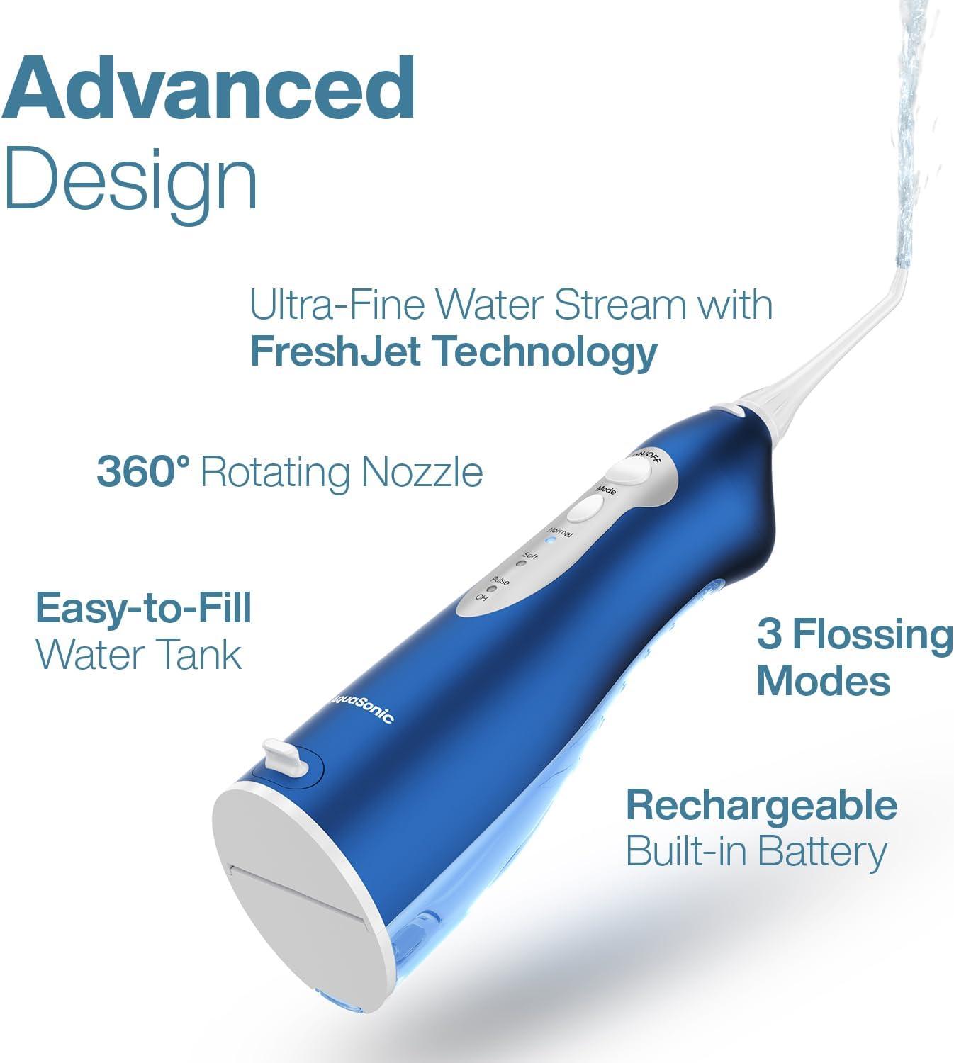 image:imageAquaSonic Aqua Flosser Cordless Rechargeable Water Flosser for Teeth Waterproof Portable Oral Irrigator for Dental Cleaning with 5 Jet Tips Braces Home TravelSapphire Blue