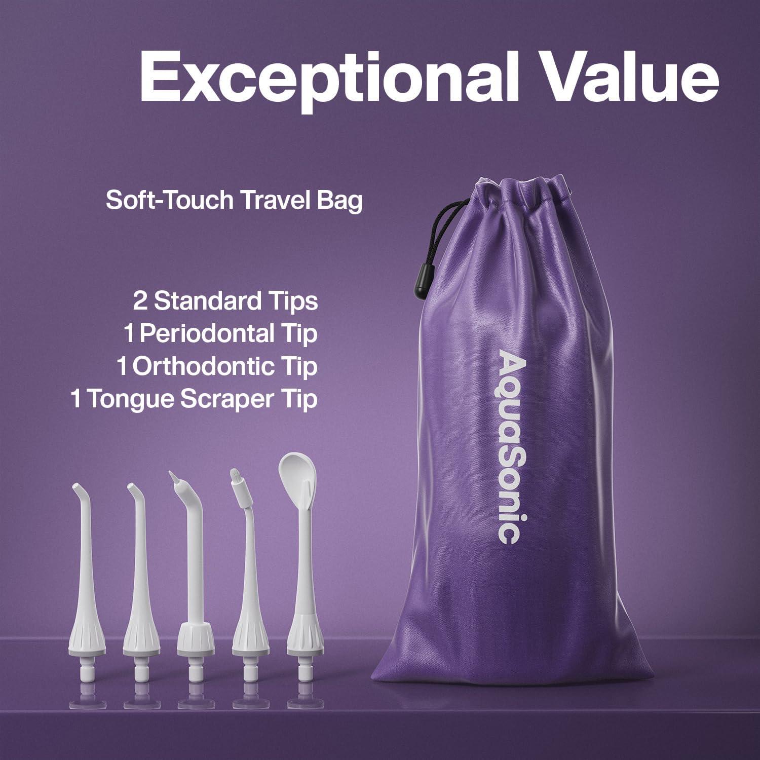 image:imageAquaSonic Aqua Flosser  Cordless Rechargeable Water Flosser for Teeth  Waterproof Portable Oral Irrigator for Dental Cleaning with 5 Jet Tips  Braces Home TravelSatin Purple
