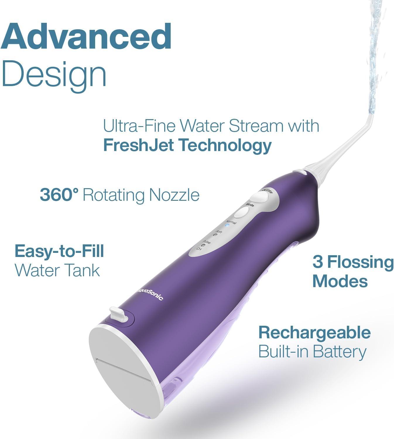 image:imageAquaSonic Aqua Flosser  Cordless Rechargeable Water Flosser for Teeth  Waterproof Portable Oral Irrigator for Dental Cleaning with 5 Jet Tips  Braces Home TravelSatin Purple