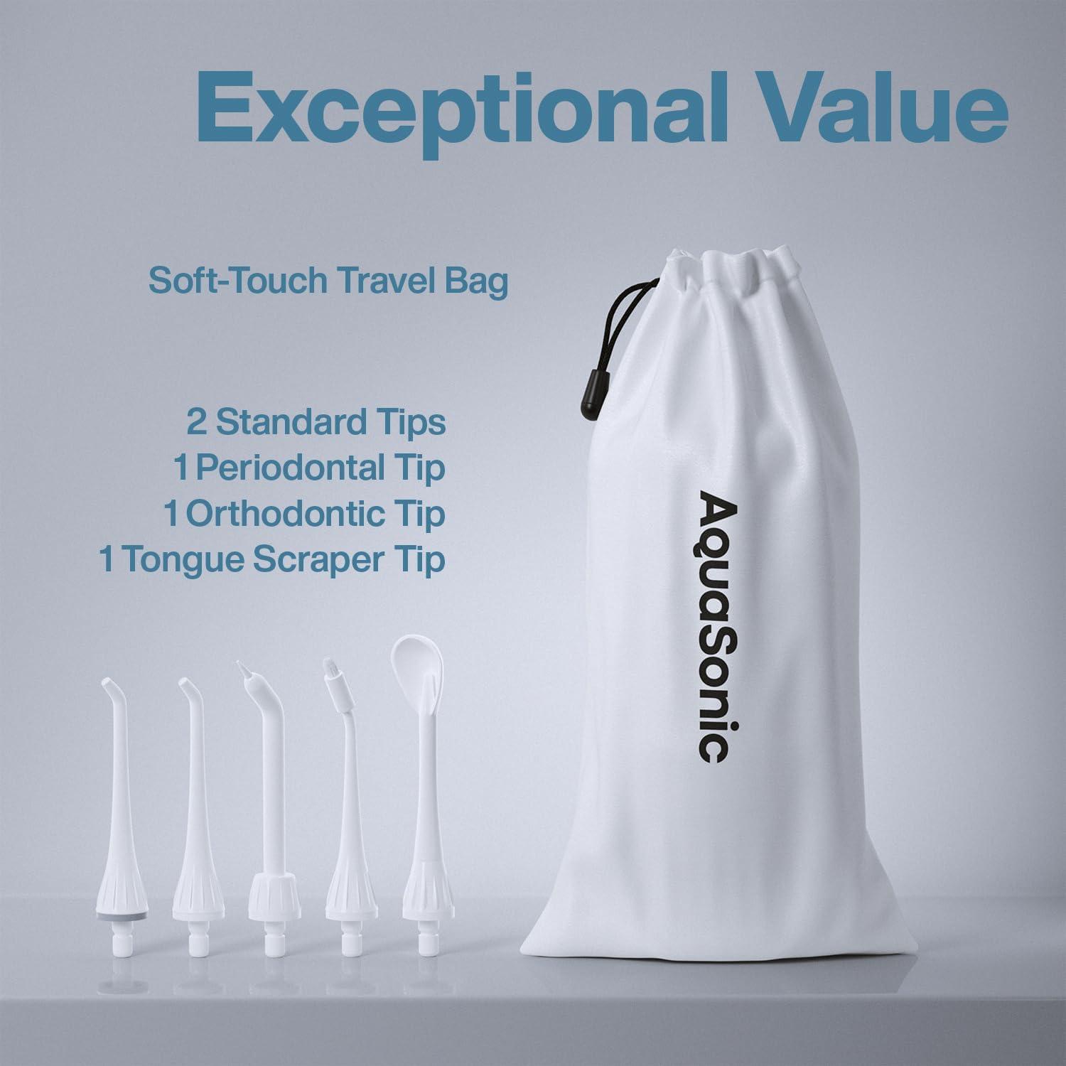 image:imageAquaSonic Aqua Flosser Cordless Rechargeable Water Flosser for Teeth Waterproof Portable Oral Irrigator for Dental Cleaning with 5 Jet Tips Braces Home TravelWhite