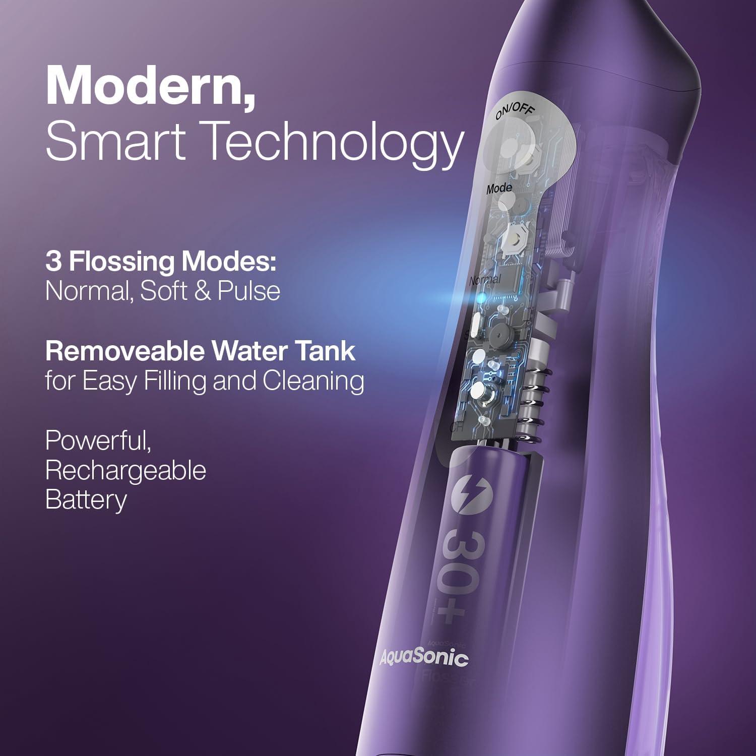 image:imageAquaSonic Aqua Flosser  Cordless Rechargeable Water Flosser for Teeth  Waterproof Portable Oral Irrigator for Dental Cleaning with 5 Jet Tips  Braces Home TravelSatin Purple