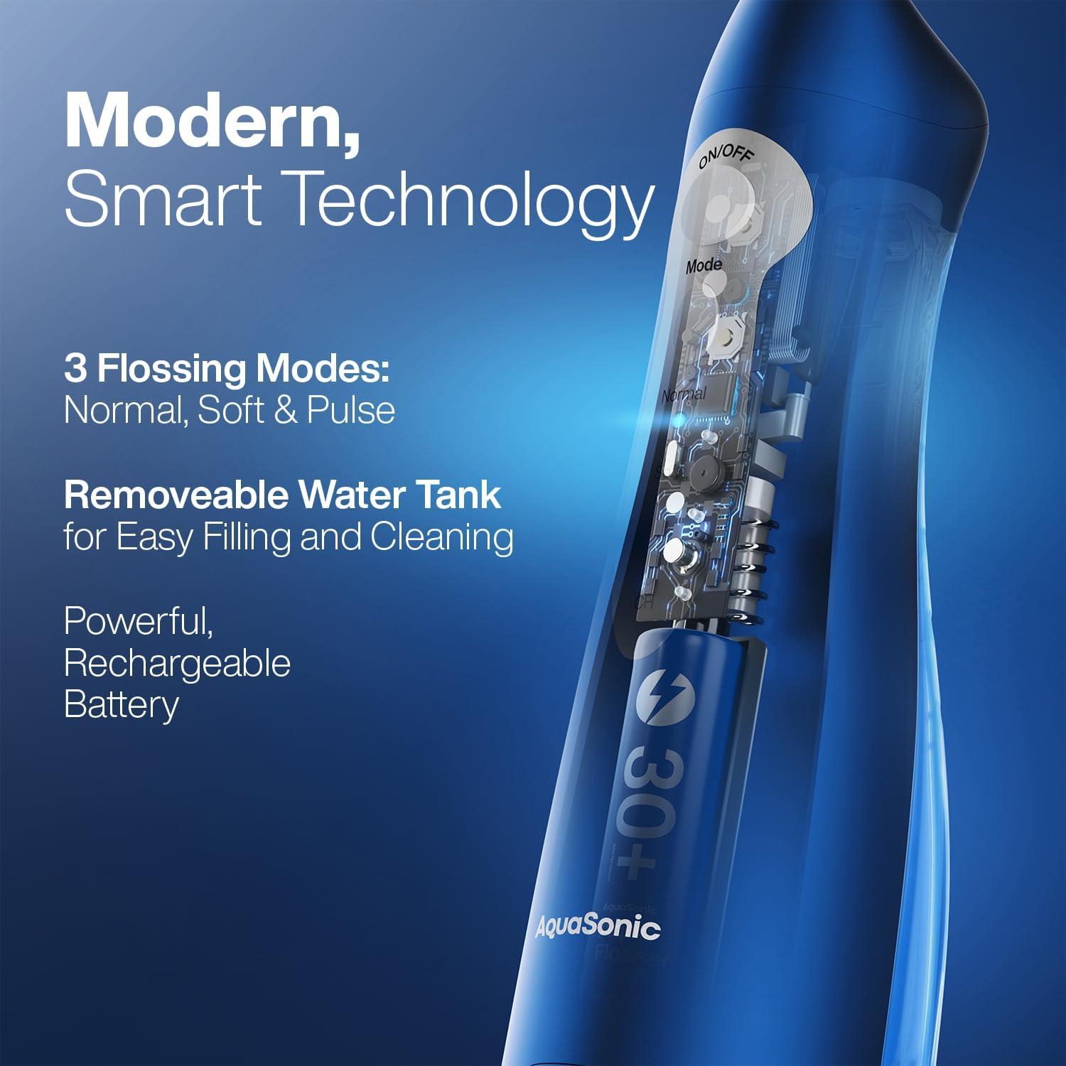 image:imageAquaSonic Aqua Flosser Cordless Rechargeable Water Flosser for Teeth Waterproof Portable Oral Irrigator for Dental Cleaning with 5 Jet Tips Braces Home TravelSapphire Blue