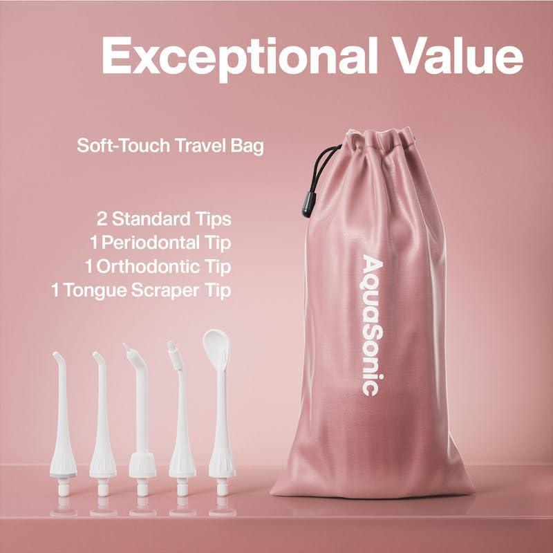 image:imageAquaSonic Aqua Flosser  Cordless Rechargeable Water Flosser for Teeth  Waterproof Portable Oral Irrigator for Dental Cleaning with 5 Jet Tips  Braces Home TravelRose Gold
