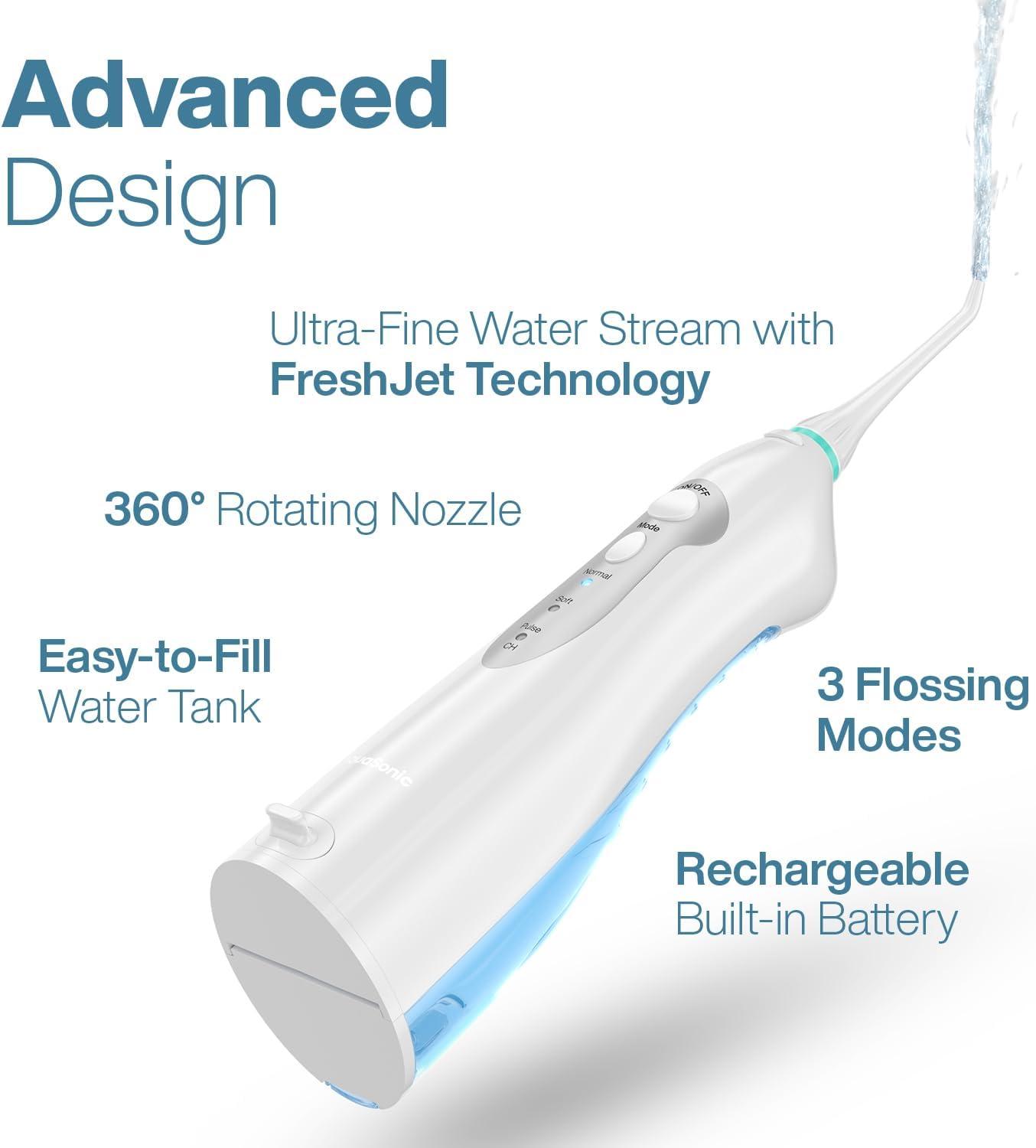 image:imageAquaSonic Aqua Flosser Cordless Rechargeable Water Flosser for Teeth Waterproof Portable Oral Irrigator for Dental Cleaning with 5 Jet Tips Braces Home TravelWhite