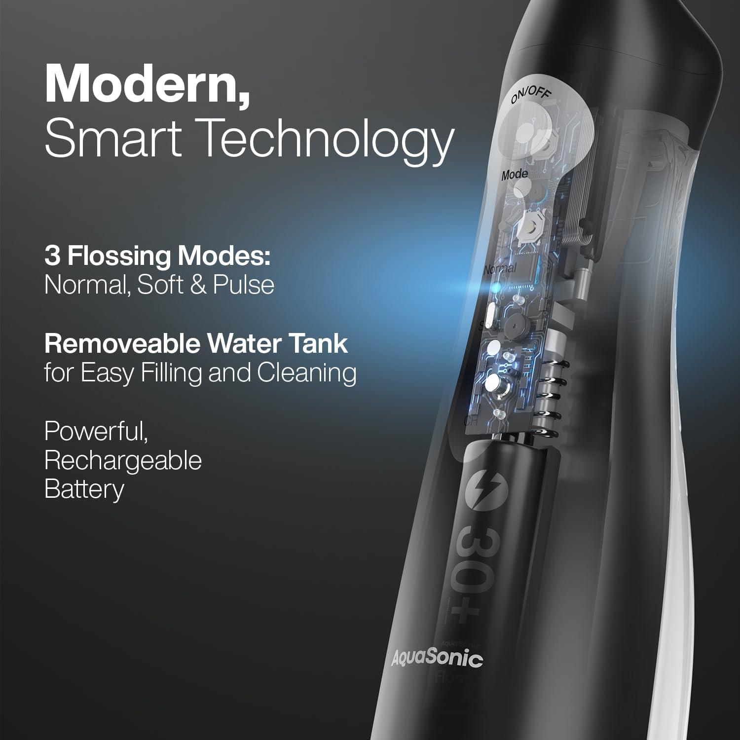 image:imageAquaSonic Aqua Flosser Cordless Rechargeable Water Flosser for Teeth Waterproof Portable Oral Irrigator for Dental Cleaning with 5 Jet Tips Braces Home TravelBlack