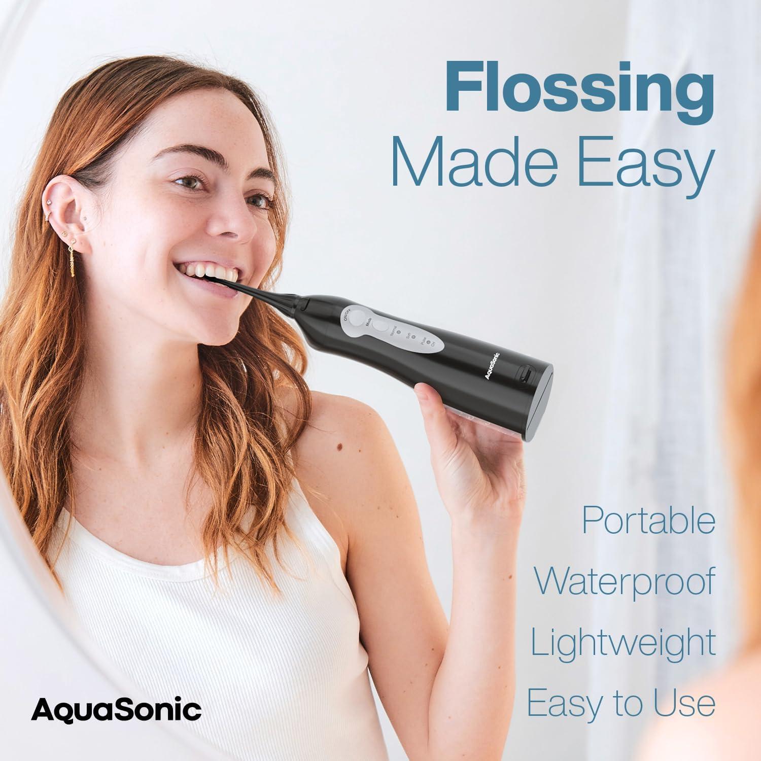 image:imageAquaSonic Aqua Flosser Cordless Rechargeable Water Flosser for Teeth Waterproof Portable Oral Irrigator for Dental Cleaning with 5 Jet Tips Braces Home TravelBlack