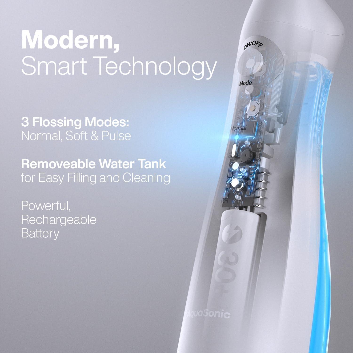 image:imageAquaSonic Aqua Flosser Cordless Rechargeable Water Flosser for Teeth Waterproof Portable Oral Irrigator for Dental Cleaning with 5 Jet Tips Braces Home TravelWhite