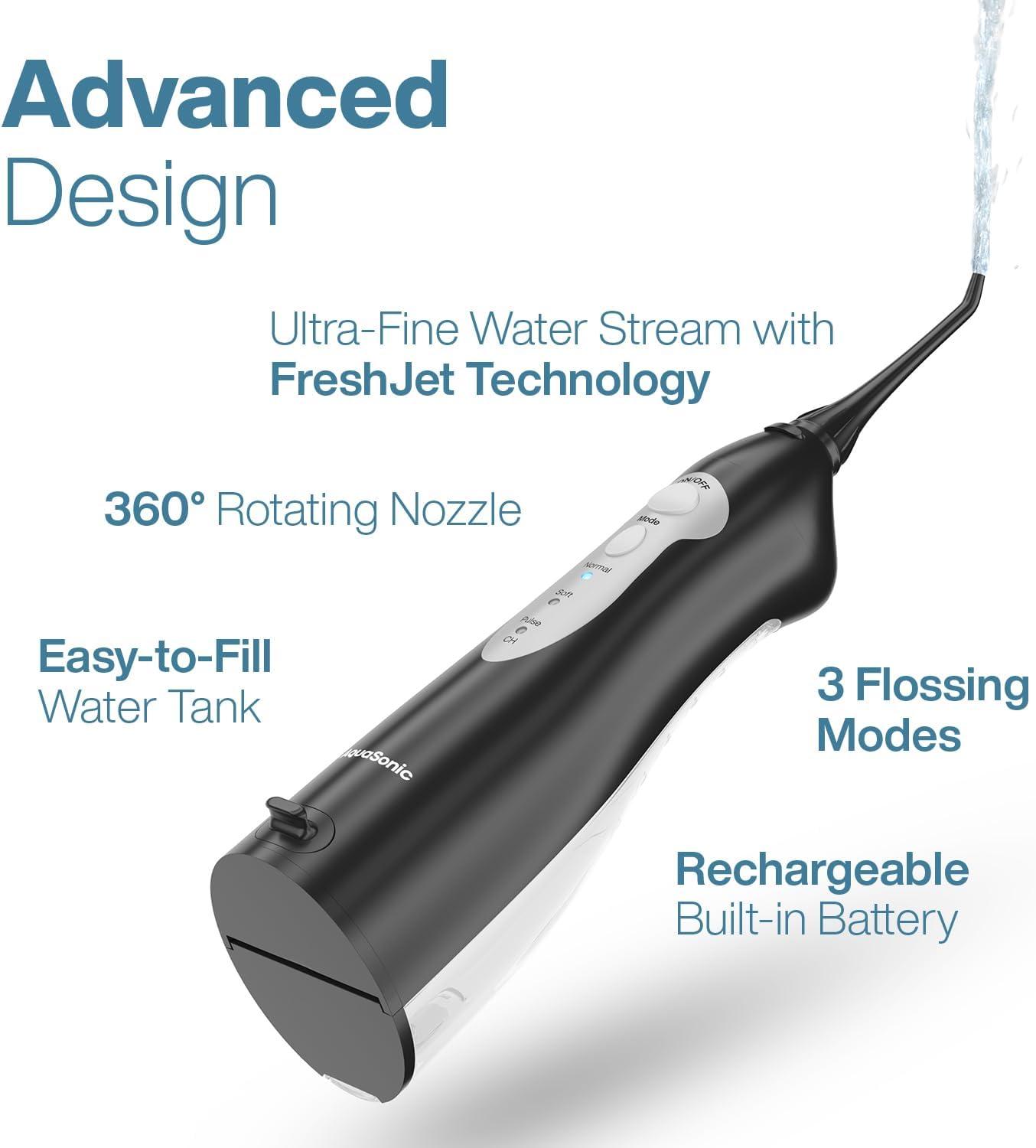 image:imageAquaSonic Aqua Flosser Cordless Rechargeable Water Flosser for Teeth Waterproof Portable Oral Irrigator for Dental Cleaning with 5 Jet Tips Braces Home TravelBlack