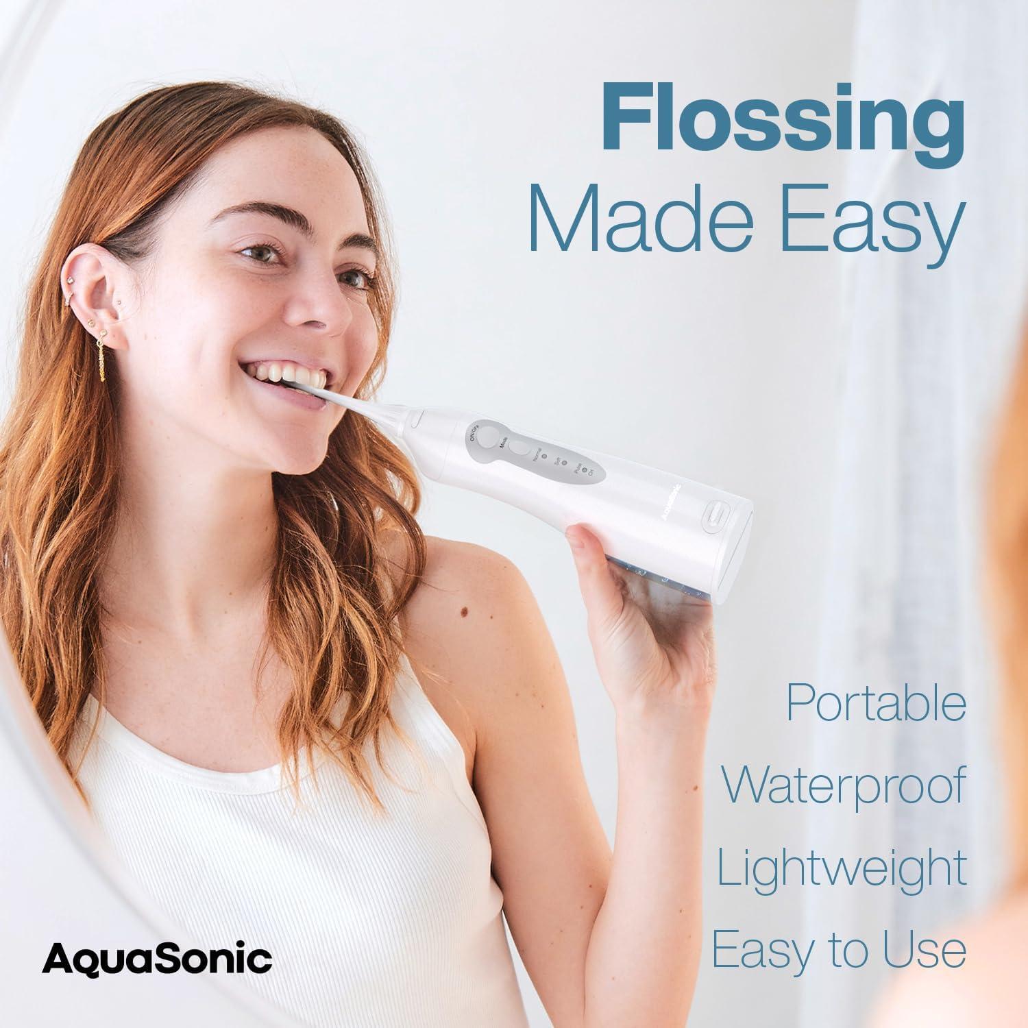 image:imageAquaSonic Aqua Flosser Cordless Rechargeable Water Flosser for Teeth Waterproof Portable Oral Irrigator for Dental Cleaning with 5 Jet Tips Braces Home TravelWhite