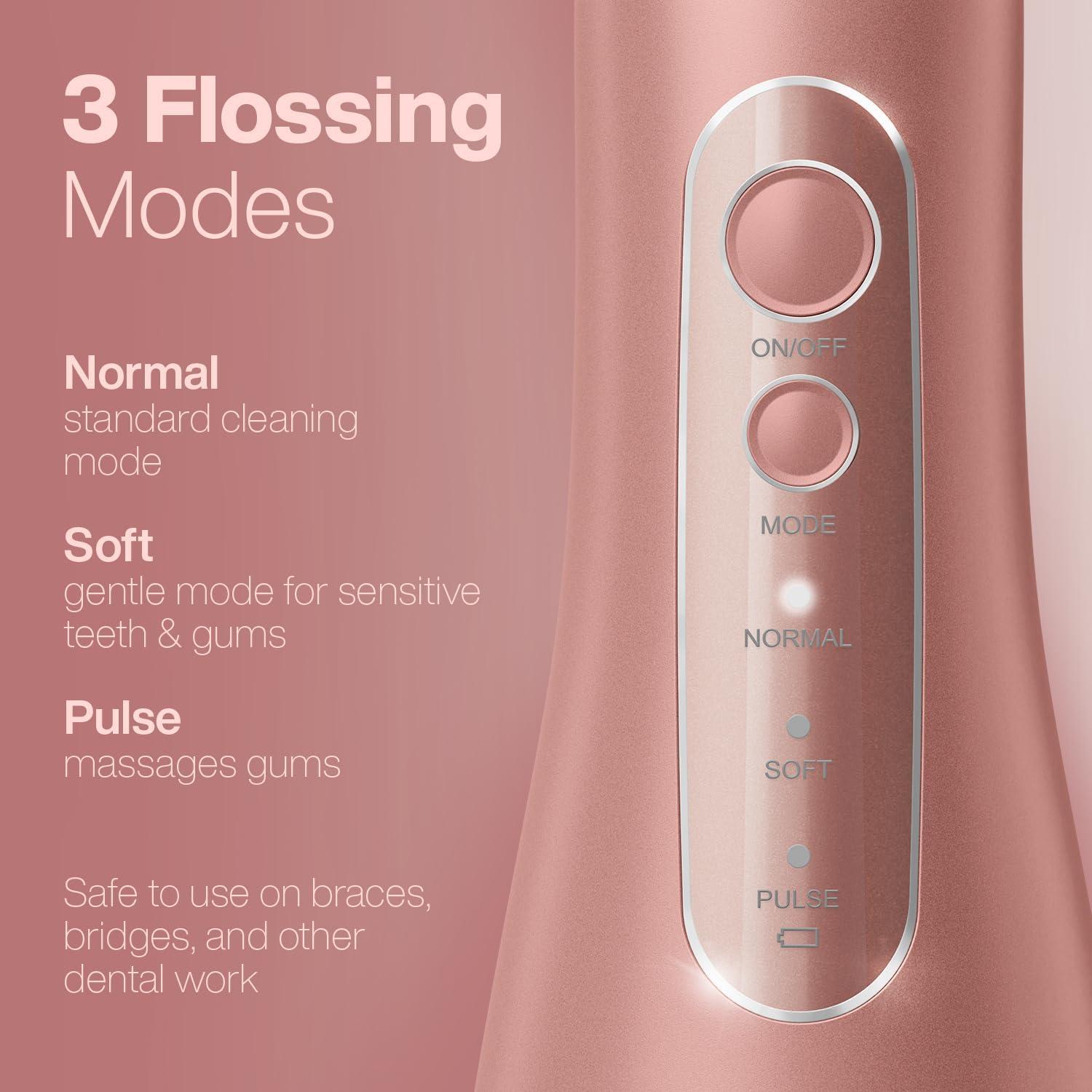 image:imageAquaSonic Aqua Flosser PRO Rechargeable Electric Cordless Water Flosser for Teeth Gums amp Tongue Waterproof Modern Design 300ml Large Tank 3 Modes 6 Jet Tips Deluxe Tongue Nozzle Optic WhiteRose Gold