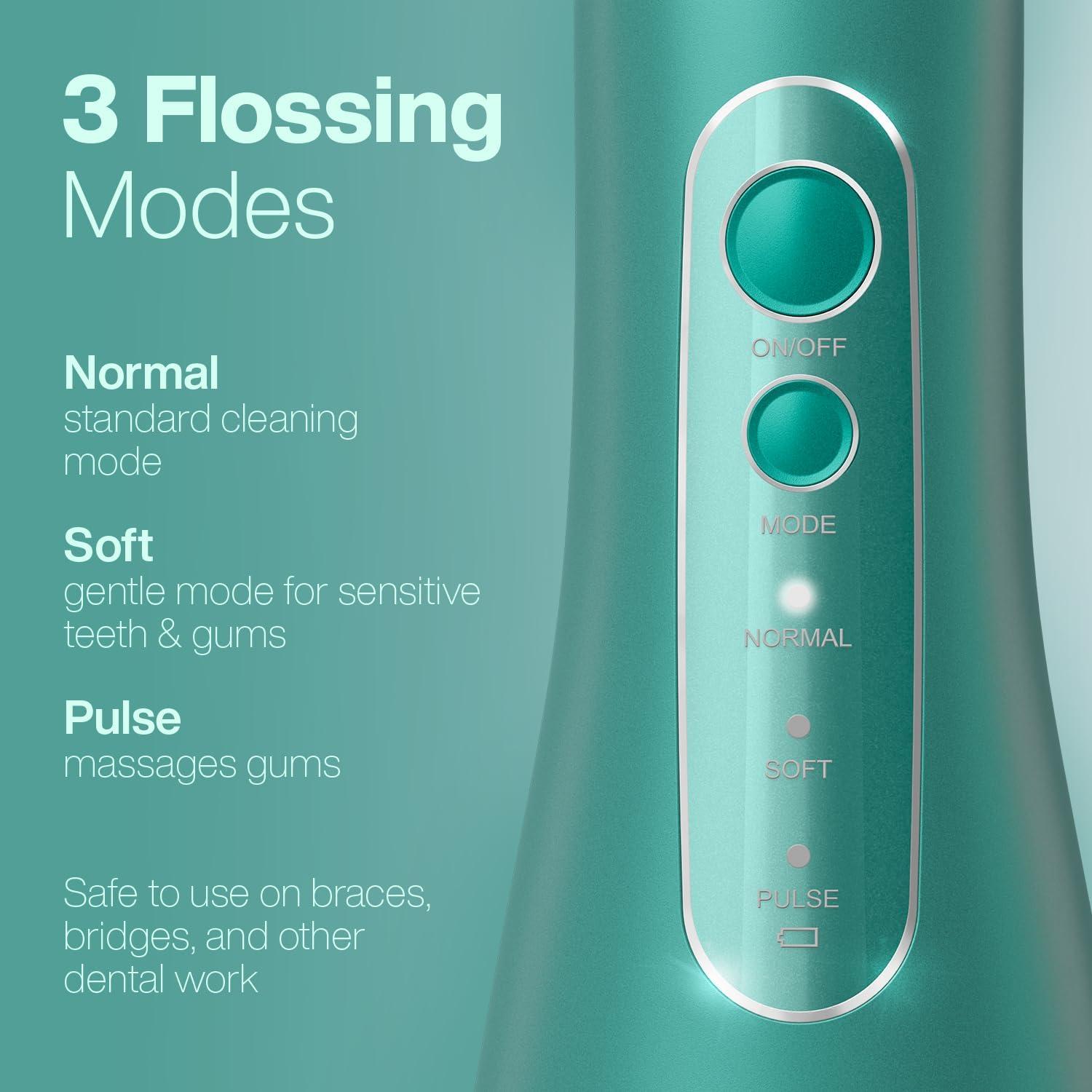 image:imageAquaSonic Aqua Flosser PRO Rechargeable Electric Cordless Water Flosser for Teeth Gums amp Tongue Waterproof Modern Design 300ml Large Tank 3 Modes 6 Jet Tips Deluxe Tongue Nozzle Optic WhiteGreen