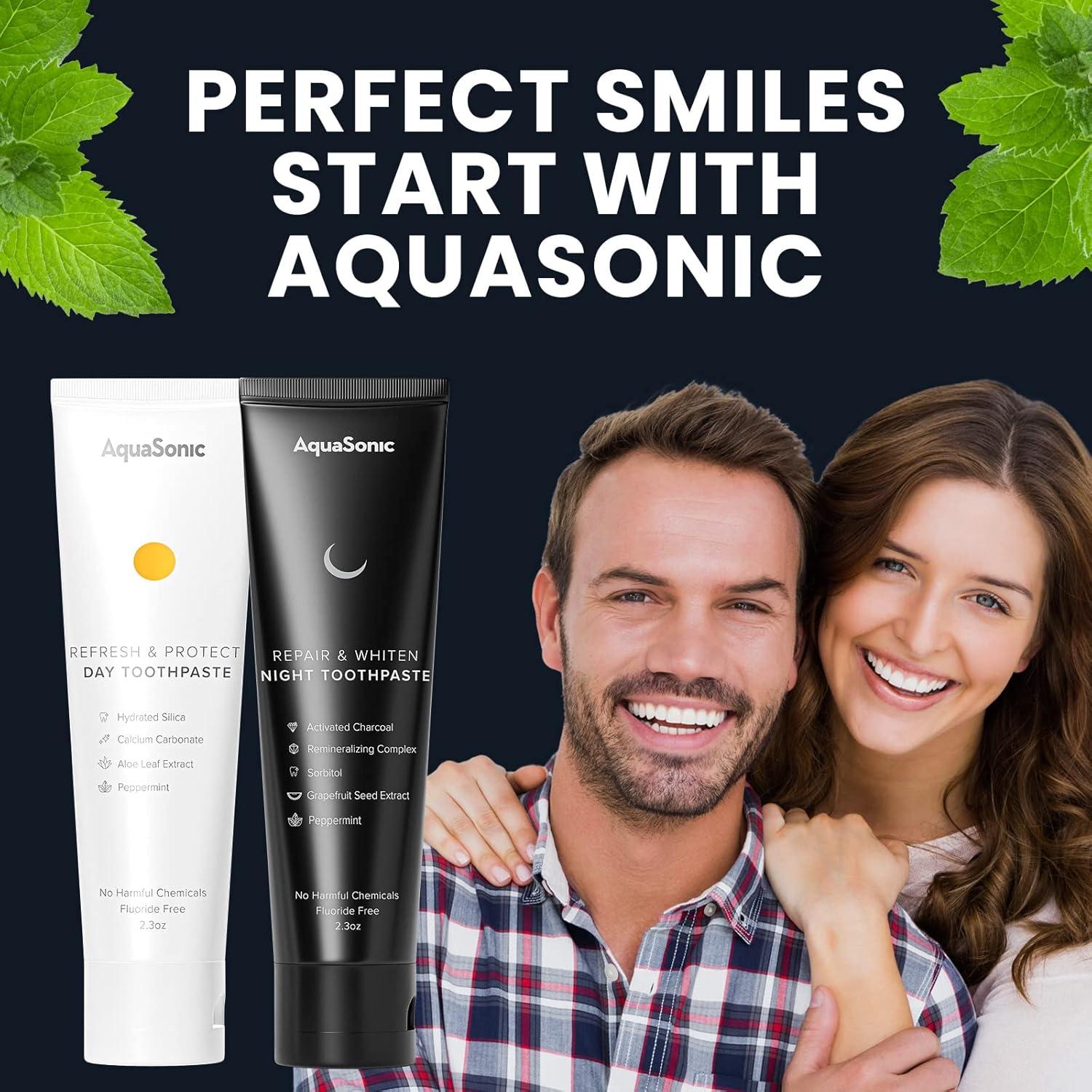 image:imageAquaSonic Complete Care Toothpaste Refresh amp Protect Day Repair amp Whiten Night Fluoride Free Natural Anticavity Antiplaque Reharden Strengthen Whiten Detoxify