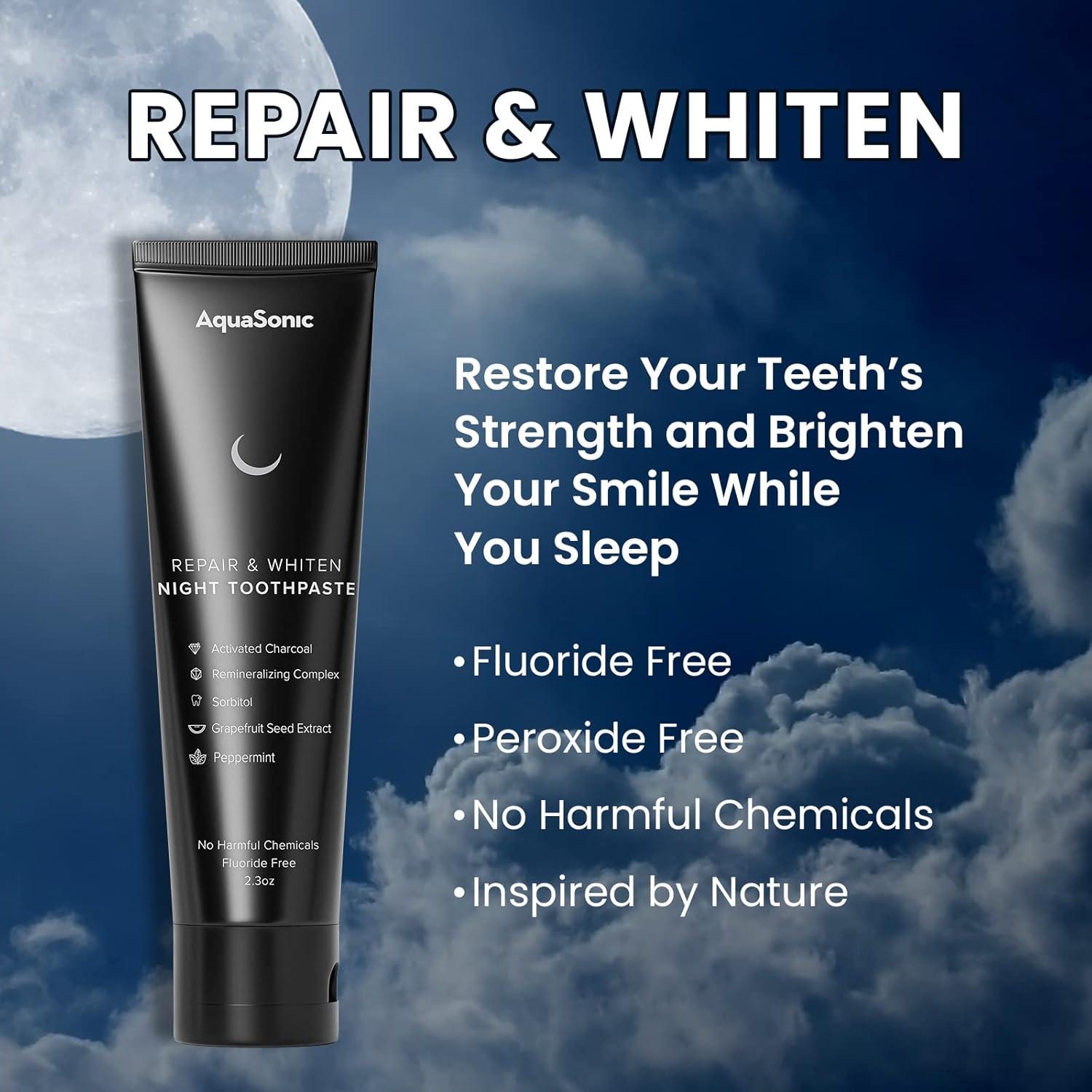 image:imageAquaSonic Complete Care Toothpaste Refresh amp Protect Day Repair amp Whiten Night Fluoride Free Natural Anticavity Antiplaque Reharden Strengthen Whiten Detoxify