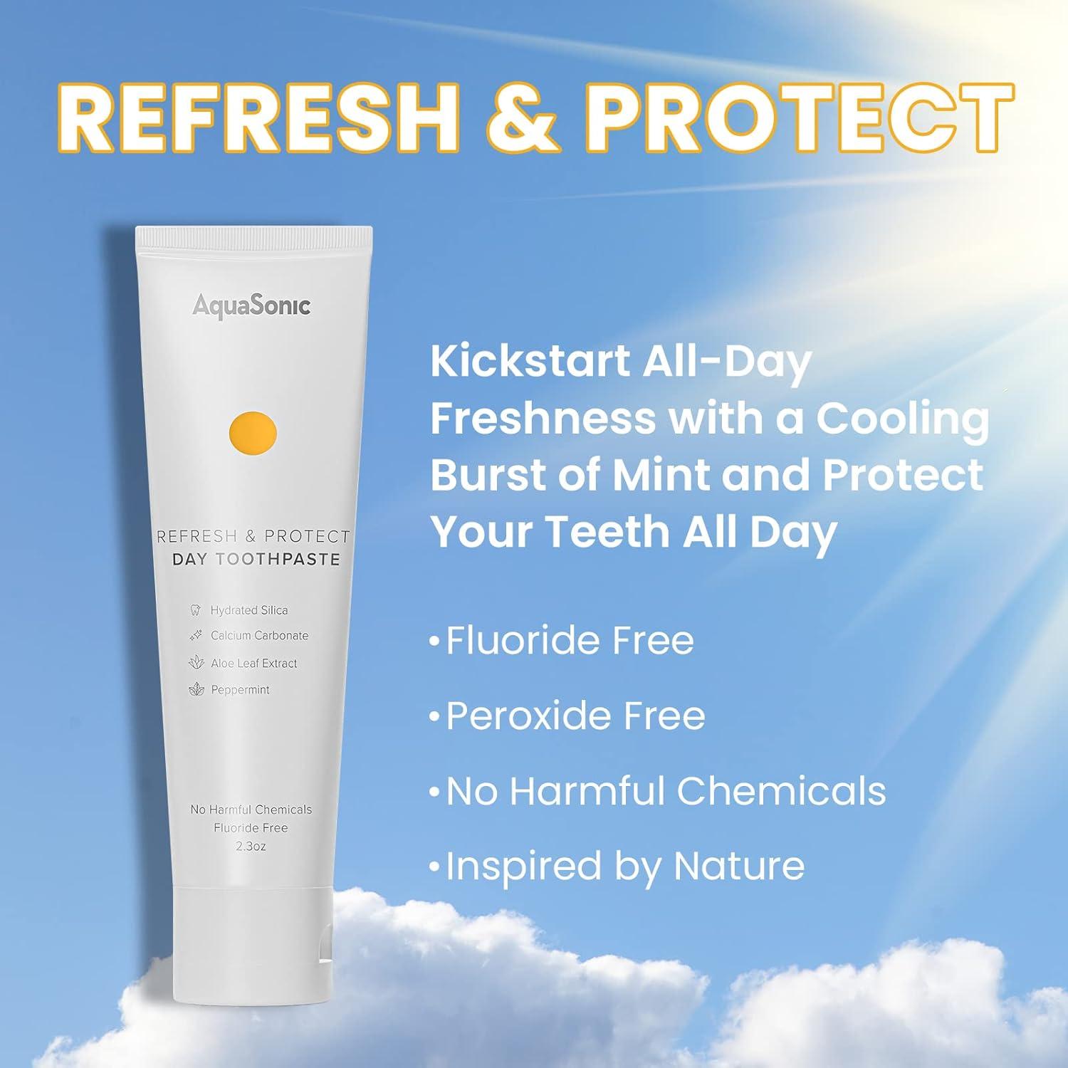 image:imageAquaSonic Complete Care Toothpaste Refresh amp Protect Day Repair amp Whiten Night Fluoride Free Natural Anticavity Antiplaque Reharden Strengthen Whiten Detoxify