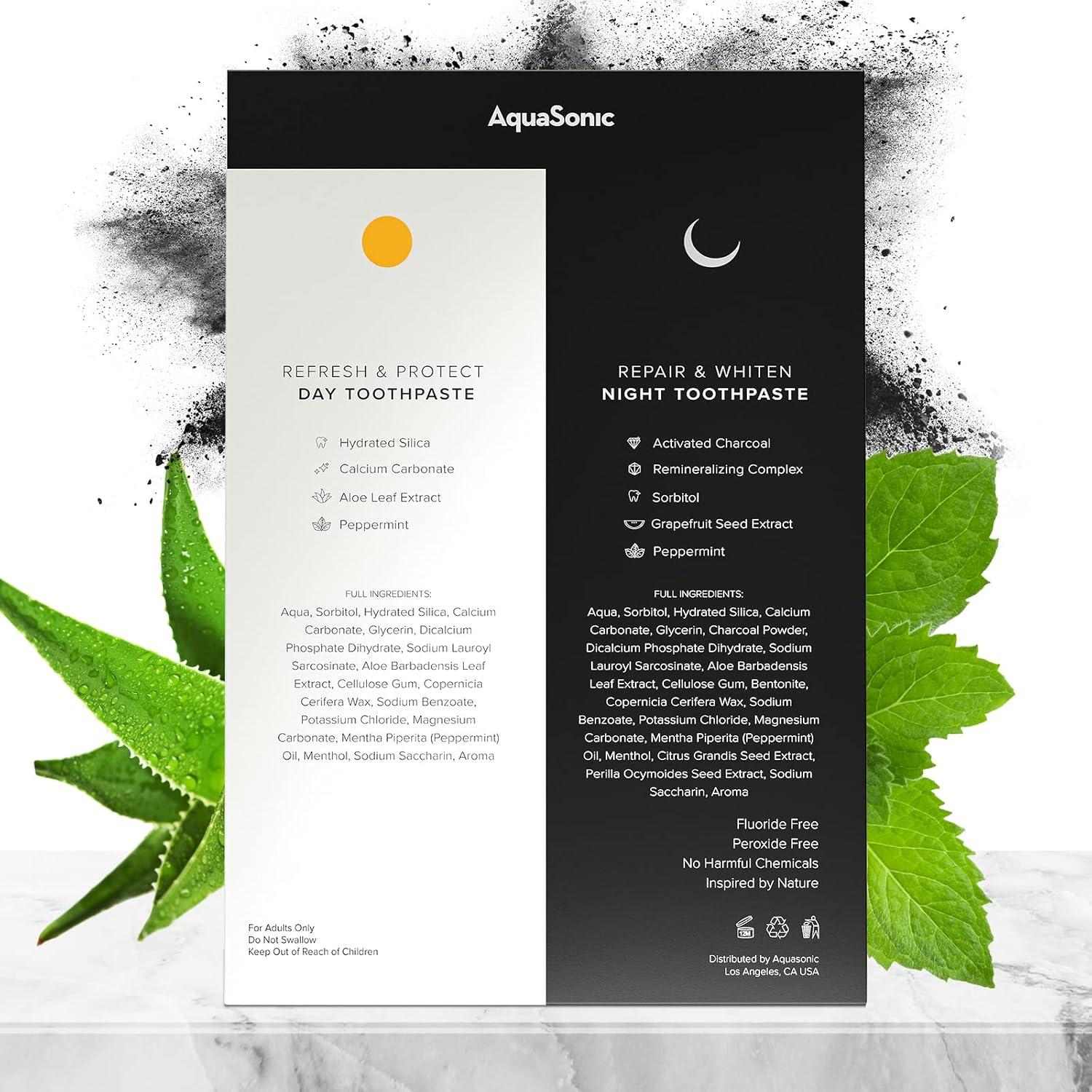 image:imageAquaSonic Complete Care Toothpaste Refresh amp Protect Day Repair amp Whiten Night Fluoride Free Natural Anticavity Antiplaque Reharden Strengthen Whiten Detoxify