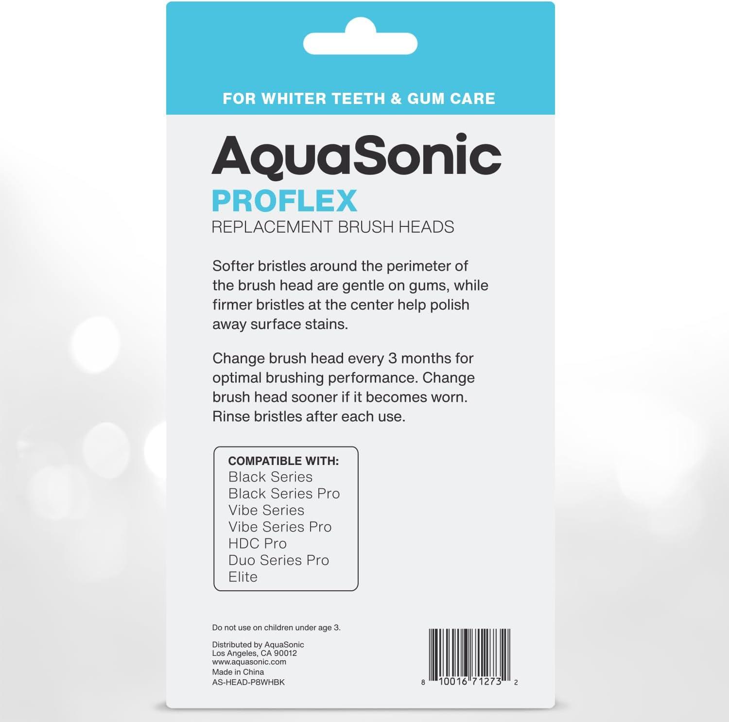 image:imageAquaSonic Genuine Duo PRO 8Pack Replacement Brush Heads Upgraded Proflex Brush Heads for Improved Plaque Removal ADA Accepted Genuine AquaSonic
