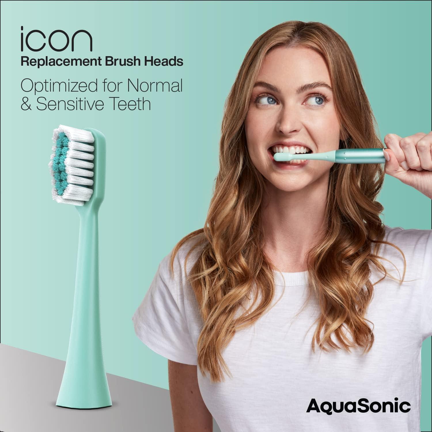 image:imageAquaSonic Genuine Icon Replacement Brush Heads Compatible with AquaSonic Icon Toothbrush 2 Brush Heads for Normal amp Sensitive Teeth OnyxMint