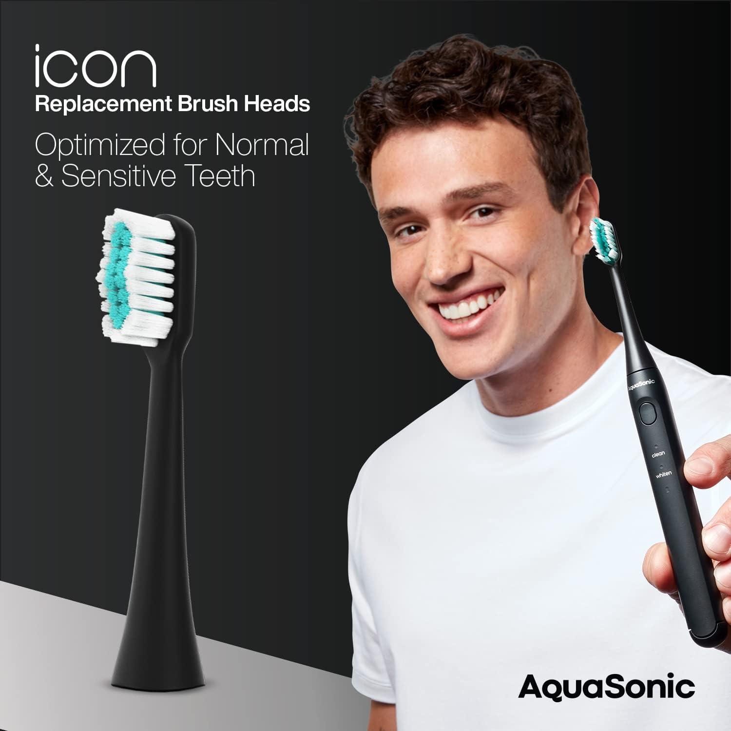 image:imageAquaSonic Genuine Icon Replacement Brush Heads Compatible with AquaSonic Icon Toothbrush 2 Brush Heads for Normal amp Sensitive Teeth OnyxOnyx