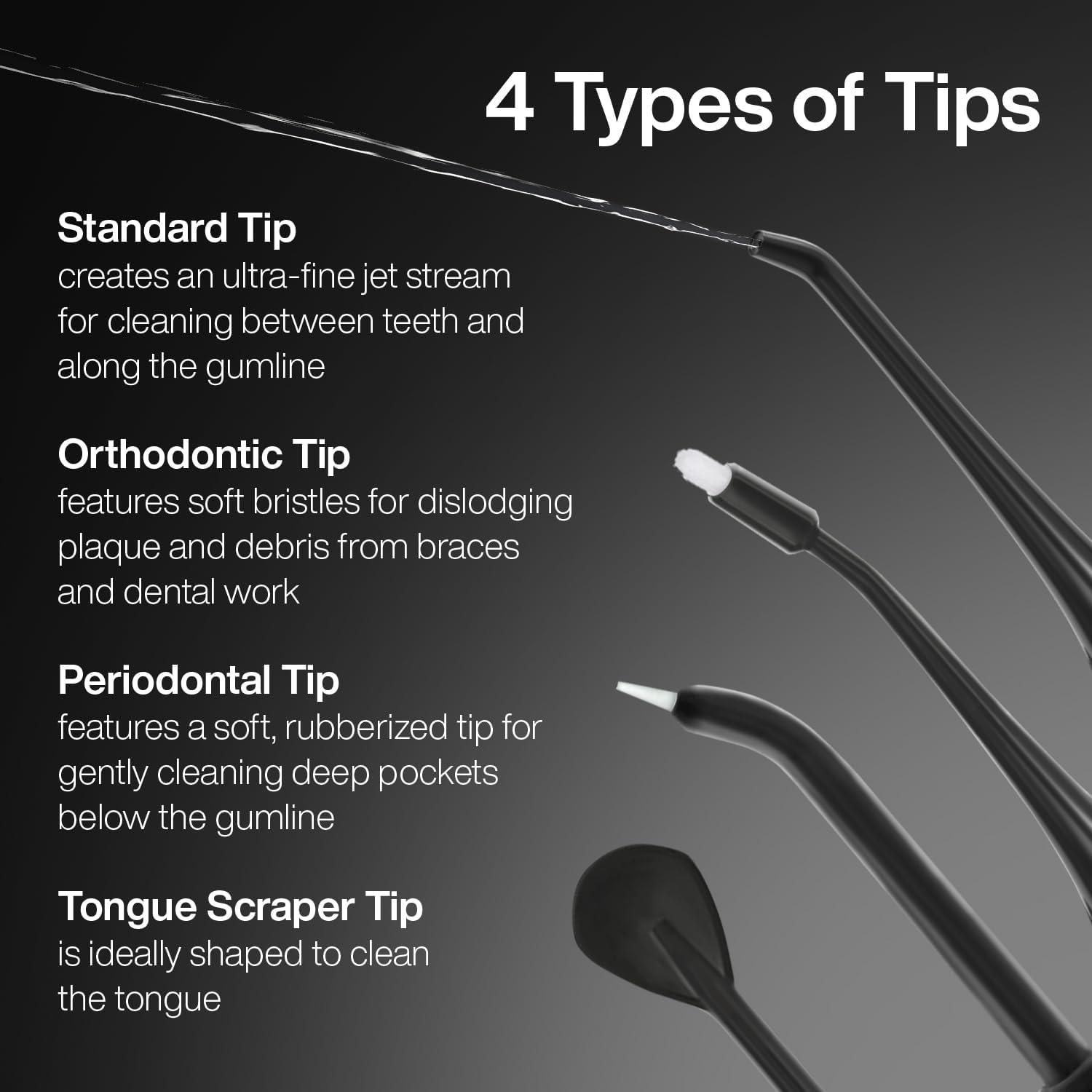 image:imageAquaSonic Genuine Icon Water Flosser Replacement Tips 5 Tips 4 Tip Types Standard Periodontal Orthodontic amp Tongue Scraper Authentic Parts StoneOnyx