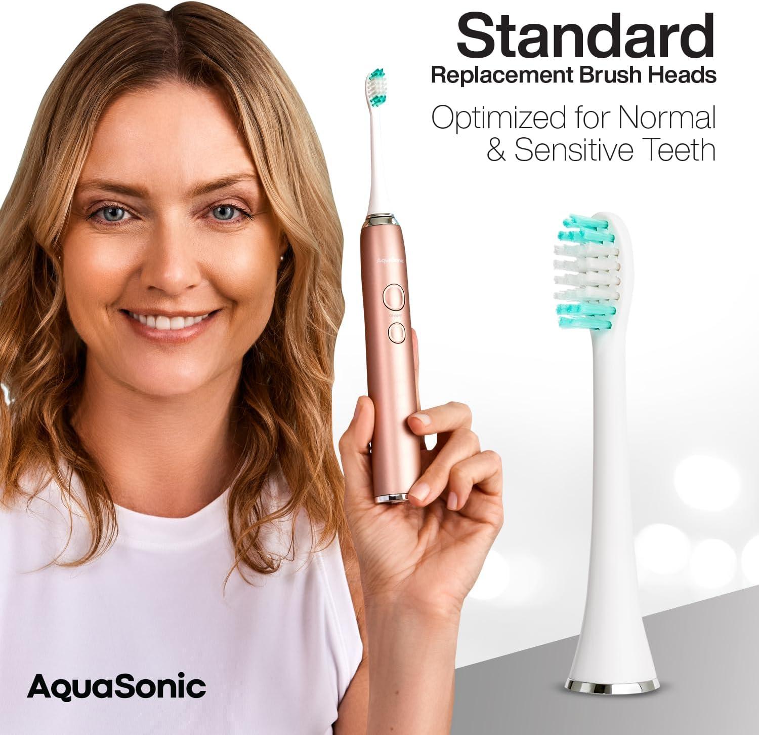 image:imageAquaSonic Genuine Standard Replacement Brush Heads for Normal amp Sensitive Teeth Compatible with Many AquaSonic Toothbrush Handles 2 Pack Black2 Pack White