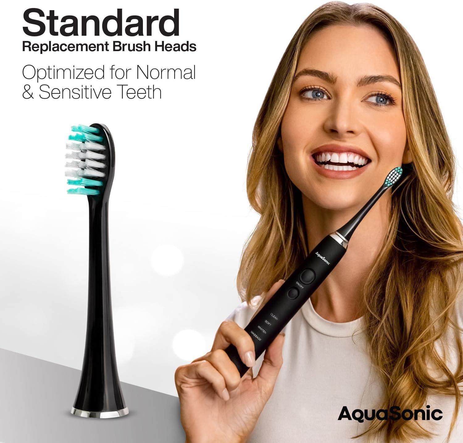 image:imageAquaSonic Genuine Standard Replacement Brush Heads for Normal amp Sensitive Teeth Compatible with Many AquaSonic Toothbrush Handles 2 Pack Black8 Pack Black