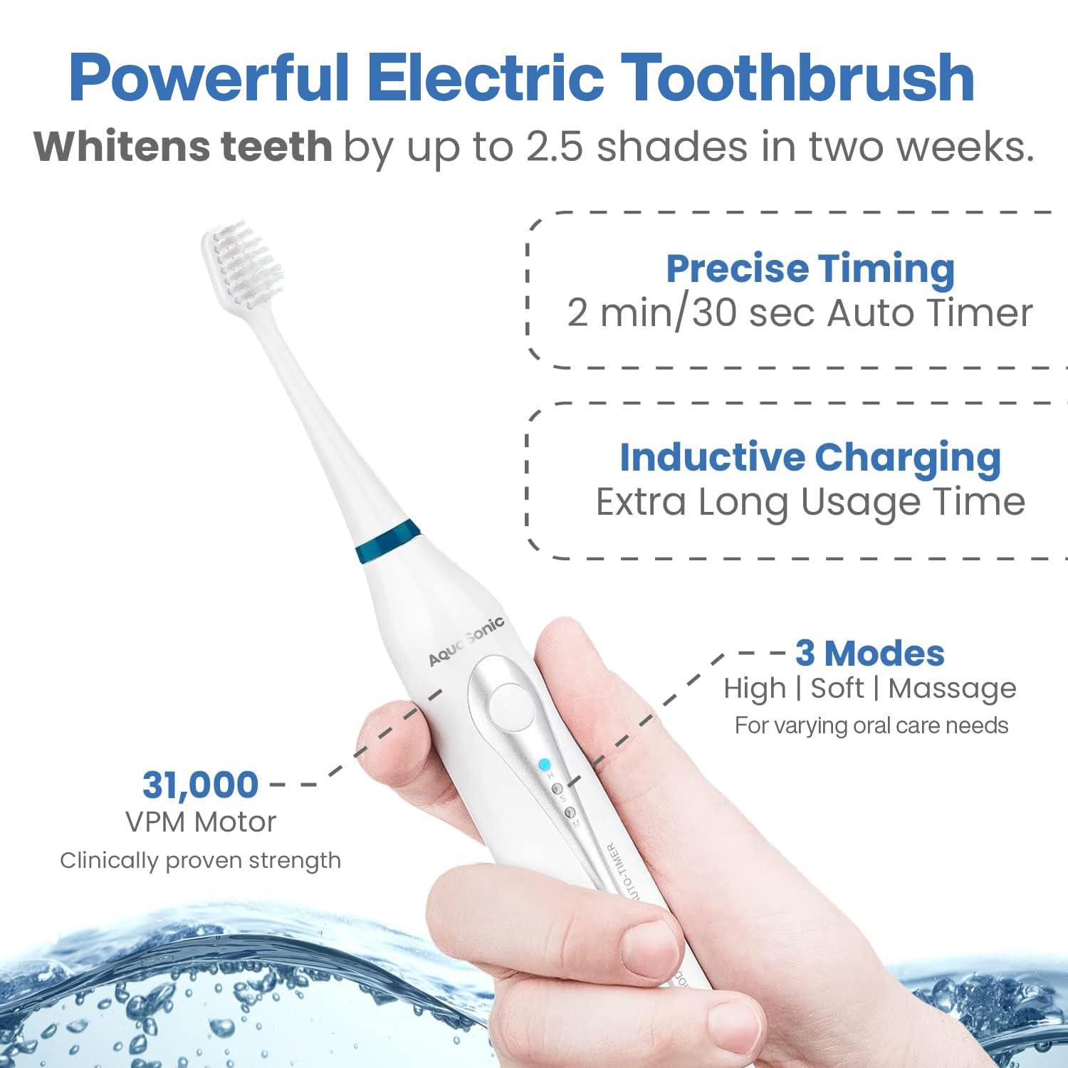 image:imageAquaSonic Home Dental Center Rechargeable Power Toothbrush amp Smart Water Flosser Complete Family Oral Care System 10 Attachments and Tips Included Various Modes amp Timers BlackWhite
