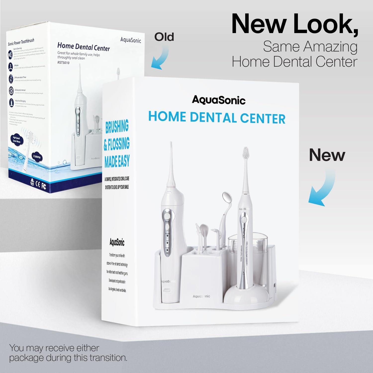 image:imageAquaSonic Home Dental Center Rechargeable Power Toothbrush amp Smart Water Flosser Complete Family Oral Care System 10 Attachments and Tips Included Various Modes amp Timers BlackWhite