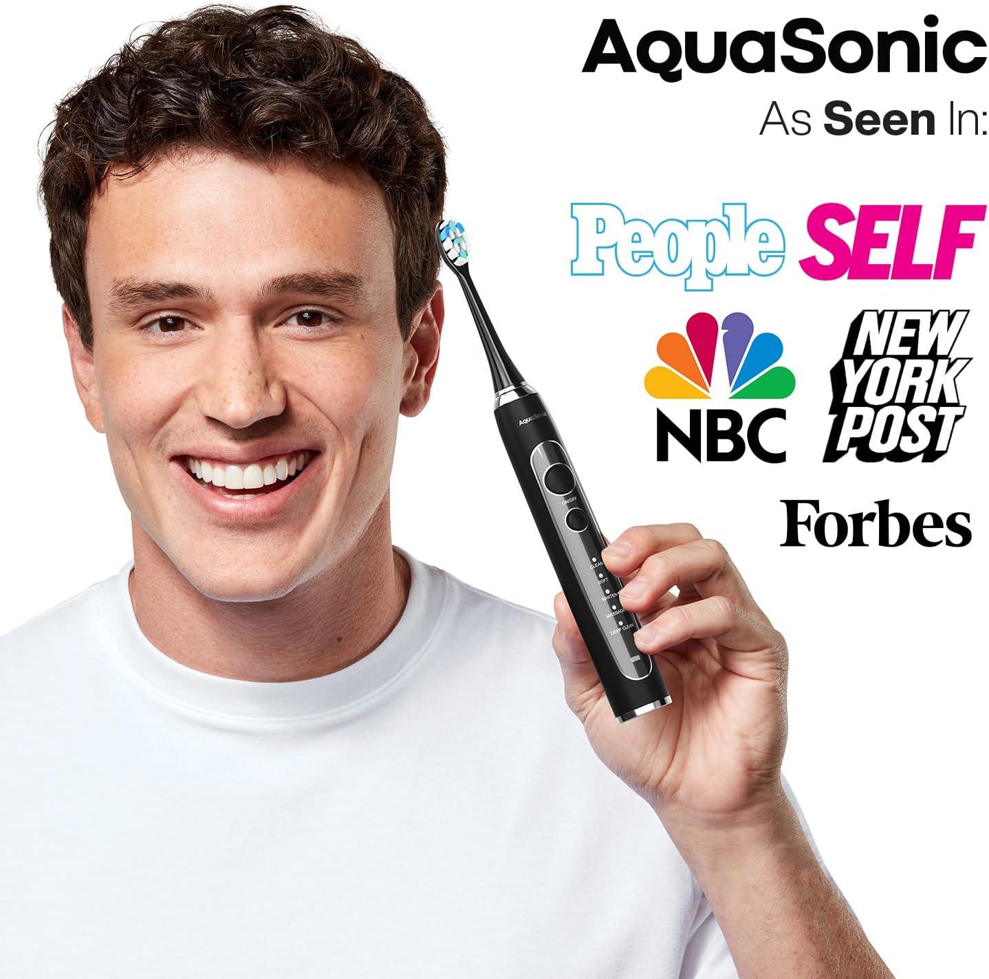 image:imageAquasonic Black Series PRO UV UltraWhitening Electric Toothbrush 5 Modes amp Smart Timers UV Sanitizing Base Premium Travel Case amp 6 Proflex Brush Heads ADA Accepted1 Count Pack of 2