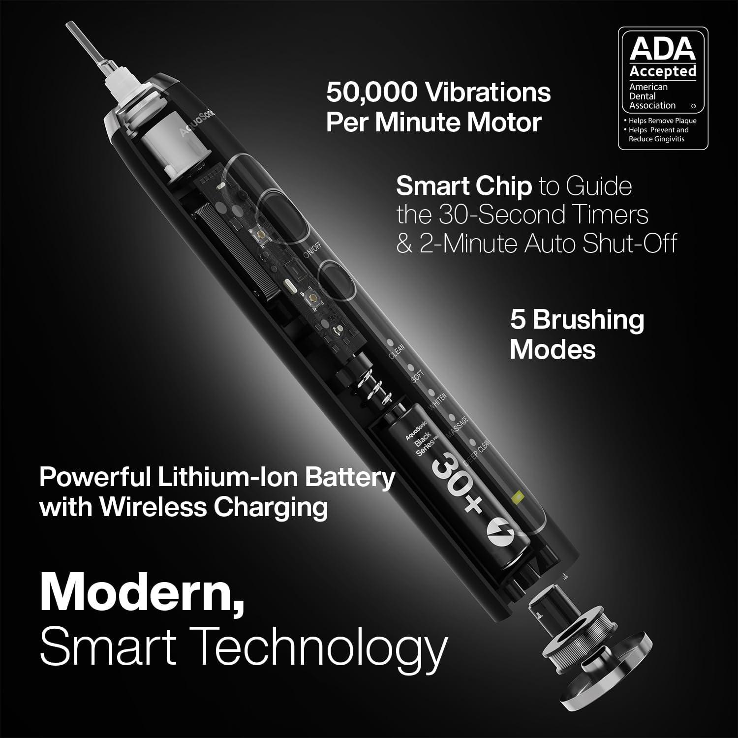 image:imageAquasonic Black Series PRO UV UltraWhitening Electric Toothbrush 5 Modes amp Smart Timers UV Sanitizing Base Premium Travel Case amp 6 Proflex Brush Heads ADA Accepted1 Count Pack of 2