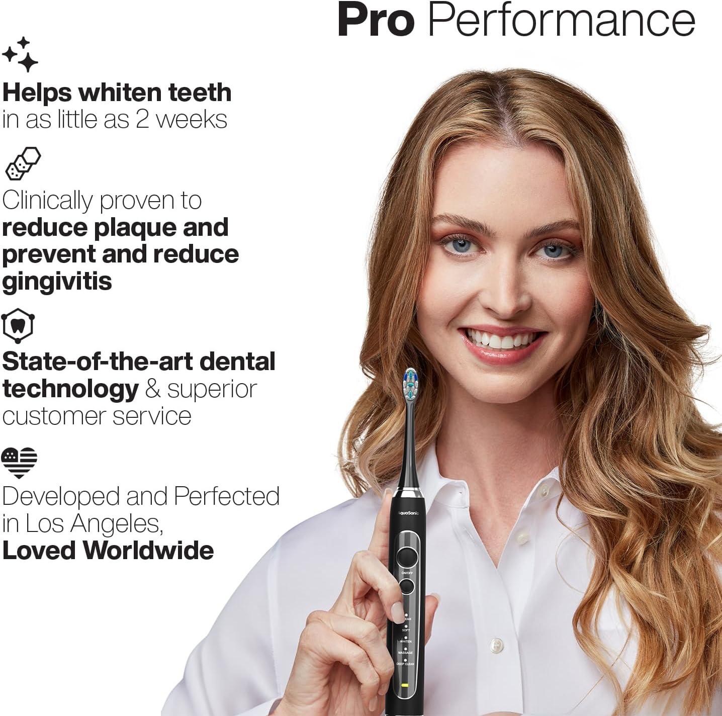 image:imageAquasonic Black Series PRO UV UltraWhitening Electric Toothbrush 5 Modes amp Smart Timers UV Sanitizing Base Premium Travel Case amp 6 Proflex Brush Heads ADA Accepted1 Count Pack of 2