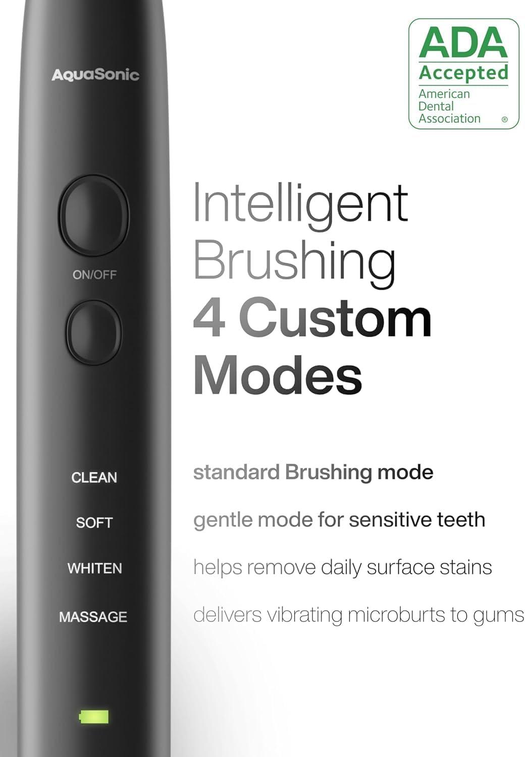 image:imageAquasonic Black Series Ultra Whitening Toothbrush ADA Accepted Electric Toothbrush 8 Brush Heads amp Travel Case 40000 VPM Electric Motor amp Wireless Charging 4 Modes w Smart Timer1 Count Pack of 2