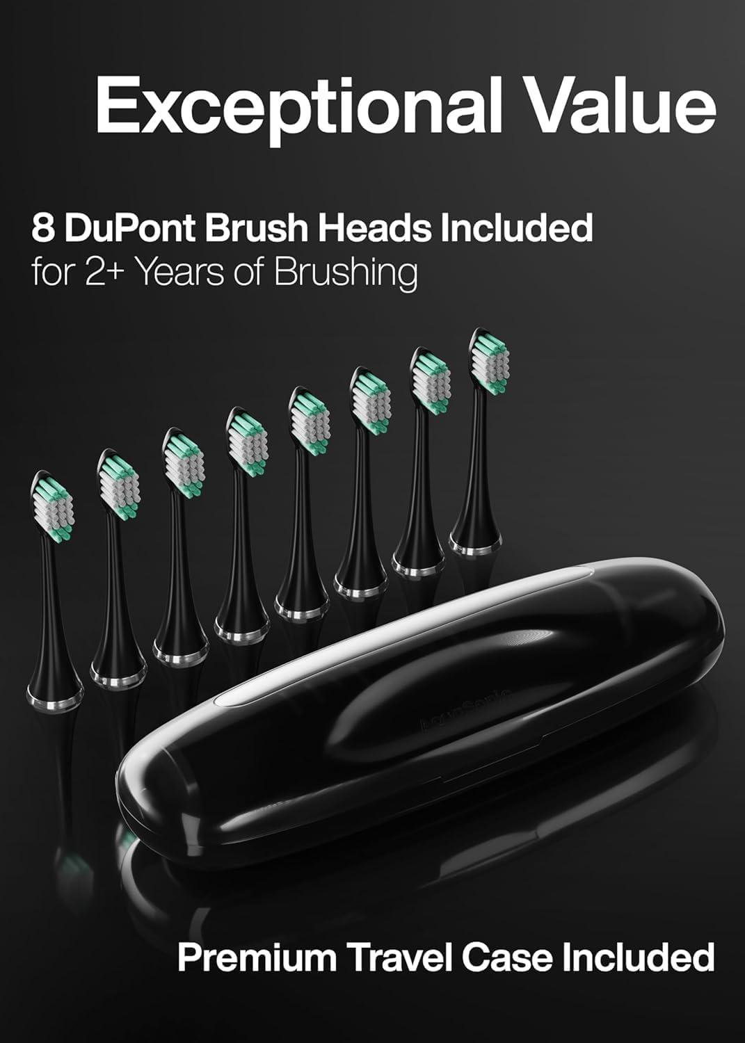 image:imageAquasonic Black Series Ultra Whitening Toothbrush ADA Accepted Electric Toothbrush 8 Brush Heads amp Travel Case 40000 VPM Electric Motor amp Wireless Charging 4 Modes w Smart Timer1 Count Pack of 1