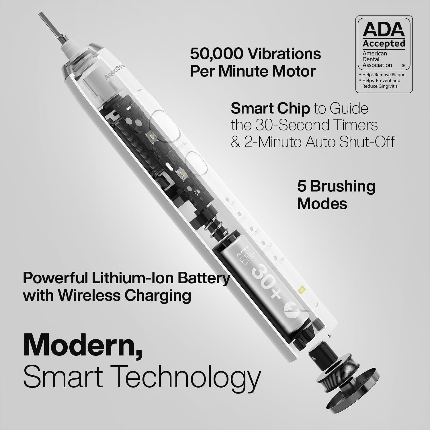 image:imageAquasonic Elite UltraWhitening Toothbrush ADA Accepted Power Toothbrush 8 Proflex Brush Heads amp Travel Case 50000 VPM Motor amp Wireless Charging 5 Modes w Smart Timer WhiteWhite