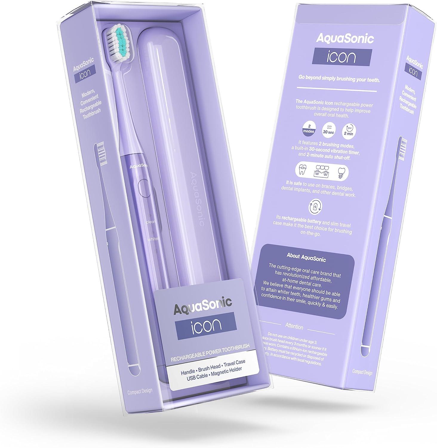 image:imageAquasonic Icon ADAAccepted Rechargeable Toothbrush Magnetic Holder amp Slim Travel Case 2 Brushing Modes amp Smart Timers Gentle MicroVibrations StoneLilac