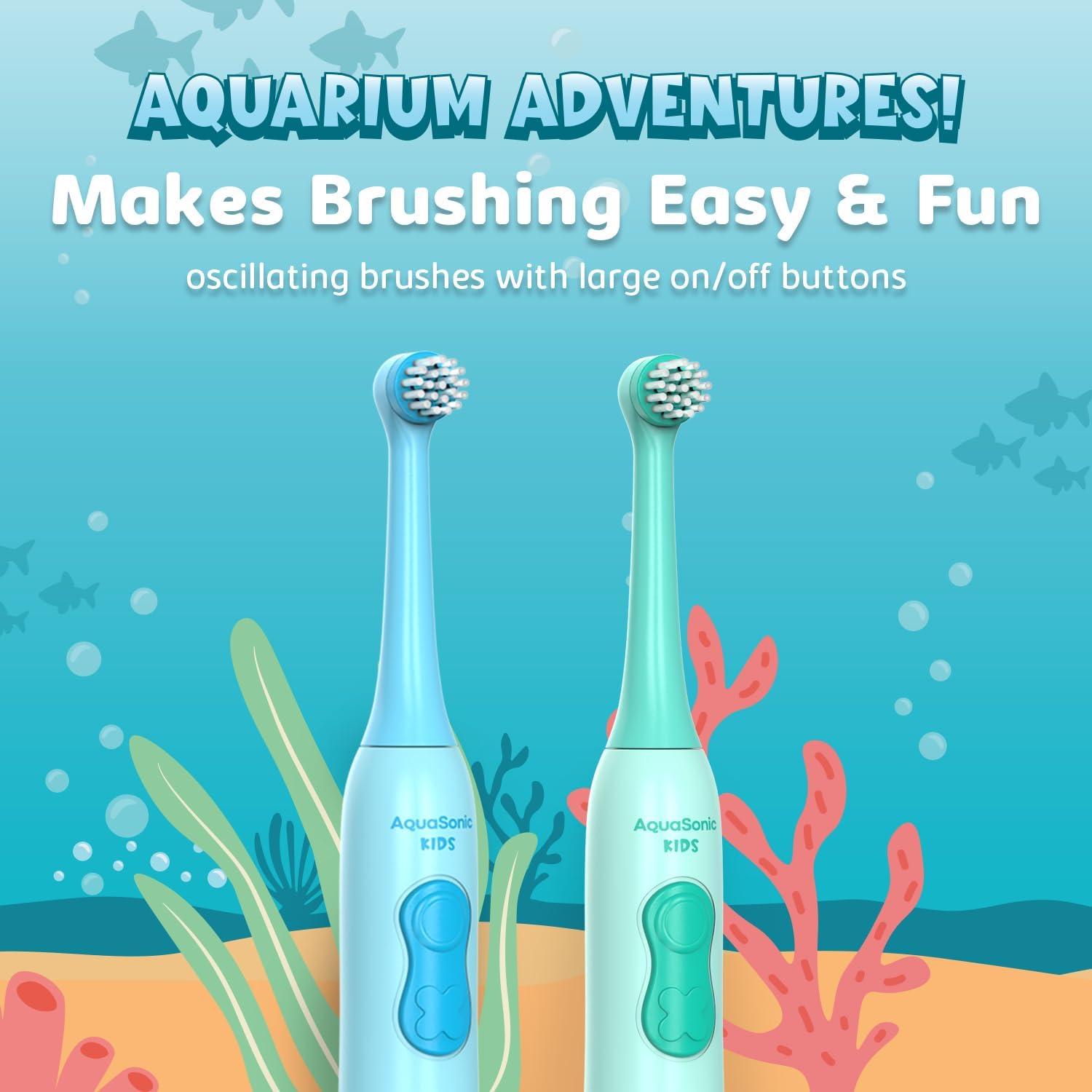 image:imageAquasonic Kids Electric Toothbrush Set for Ages 3 Soft Bristles Oscillating Brush Head Builtin Battery Aquarium Adventures
