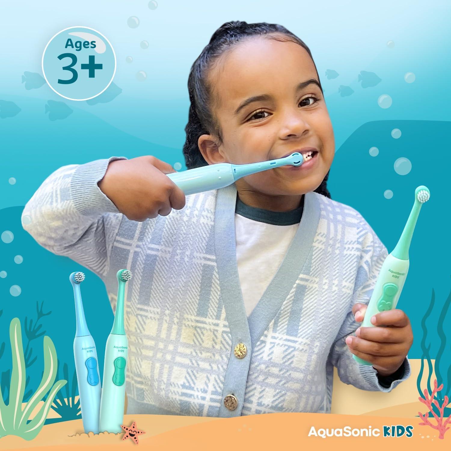 image:imageAquasonic Kids Electric Toothbrush Set for Ages 3 Soft Bristles Oscillating Brush Head Builtin Battery Aquarium Adventures