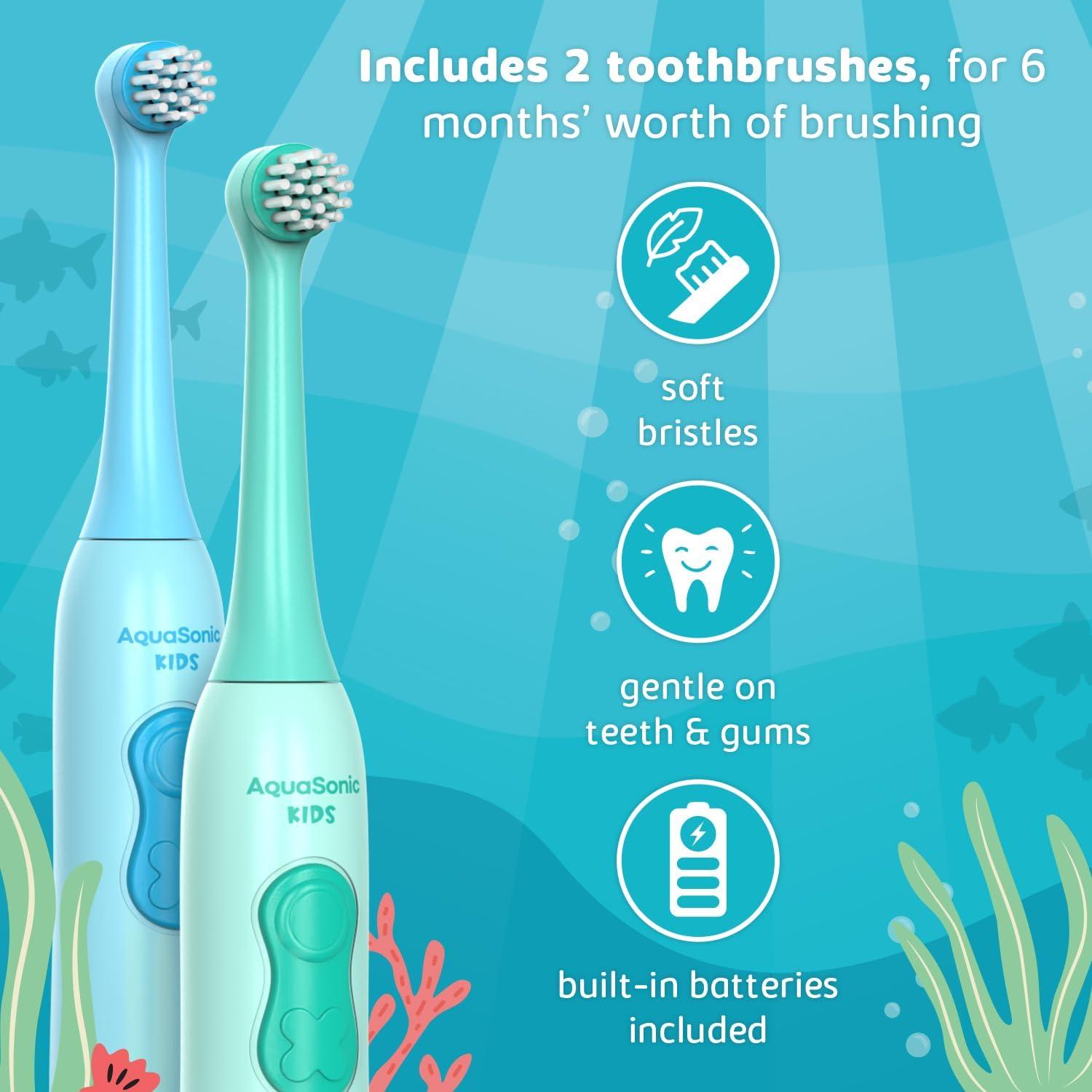 image:imageAquasonic Kids Electric Toothbrush Set for Ages 3 Soft Bristles Oscillating Brush Head Builtin Battery Aquarium Adventures