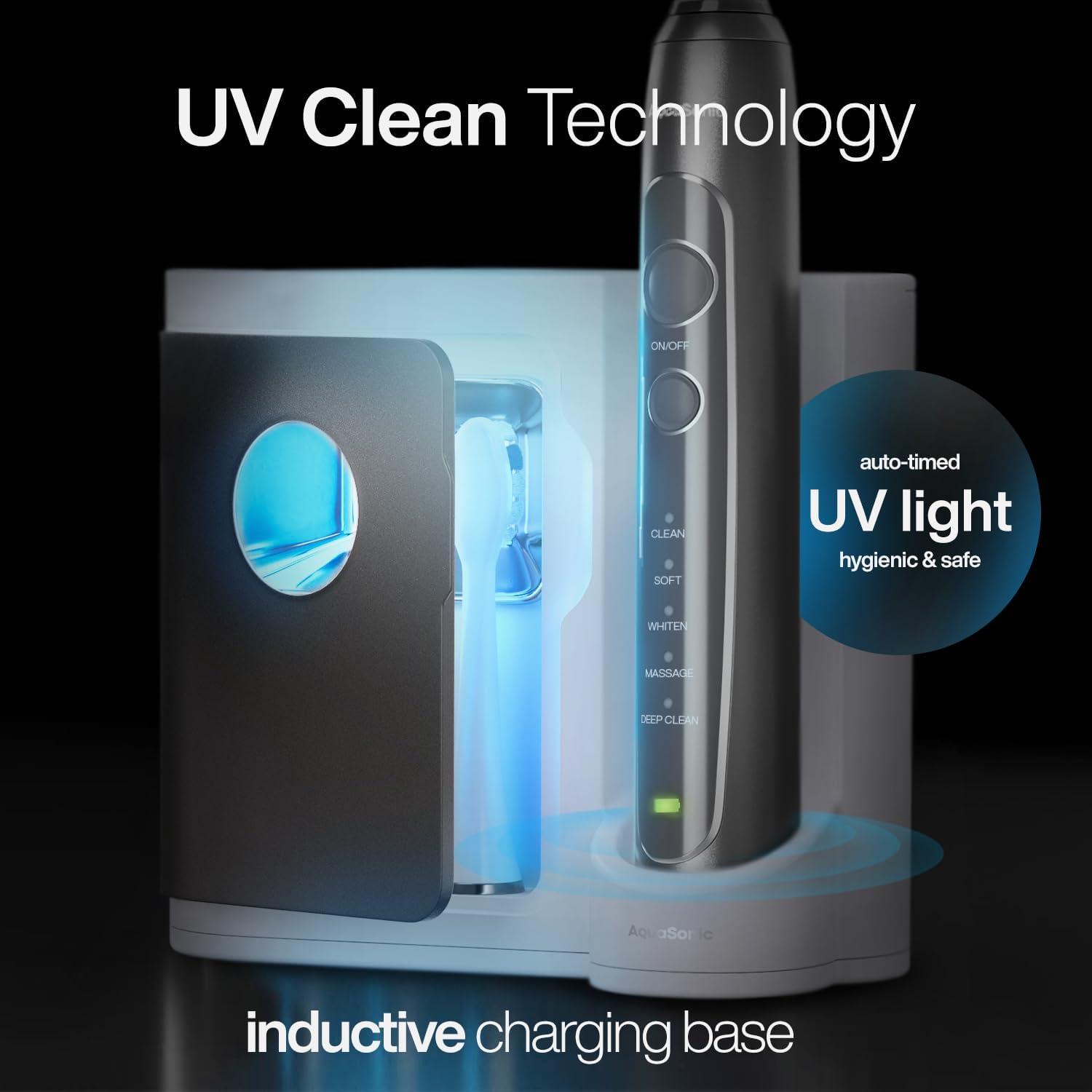image:imageAquasonic Vibe Series PRO UltraWhitening Electric Toothbrush 5 Modes amp Smart Timers UV Sanitizing Base ADA Accepted Charcoal MetallicCharcoal Metallic
