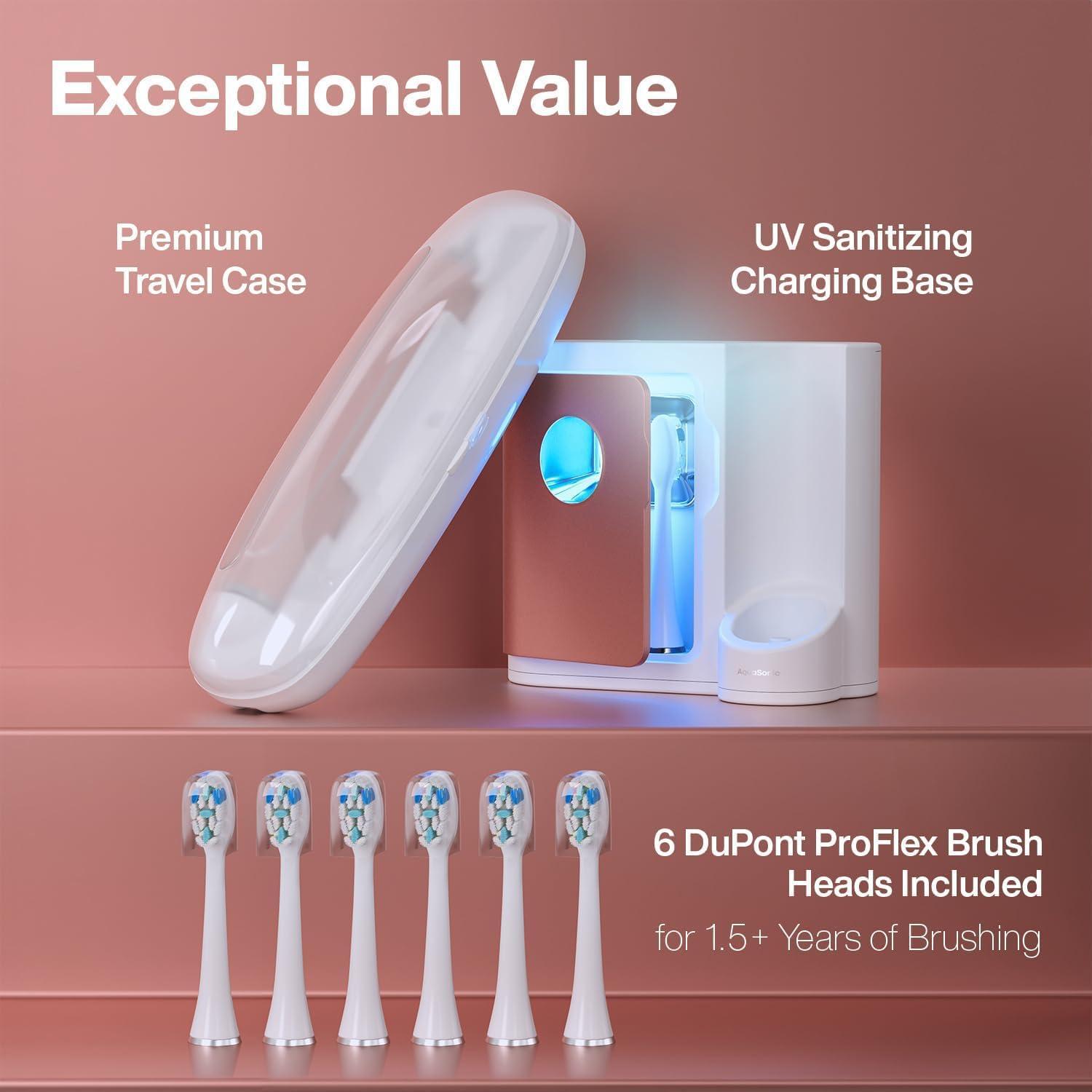 image:imageAquasonic Vibe Series PRO UltraWhitening Electric Toothbrush 5 Modes amp Smart Timers UV Sanitizing Base ADA Accepted Charcoal MetallicSatin Rose Gold