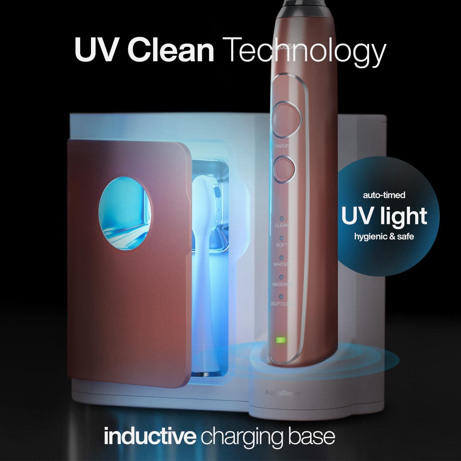 image:imageAquasonic Vibe Series PRO UltraWhitening Electric Toothbrush 5 Modes amp Smart Timers UV Sanitizing Base ADA Accepted Charcoal MetallicSatin Rose Gold