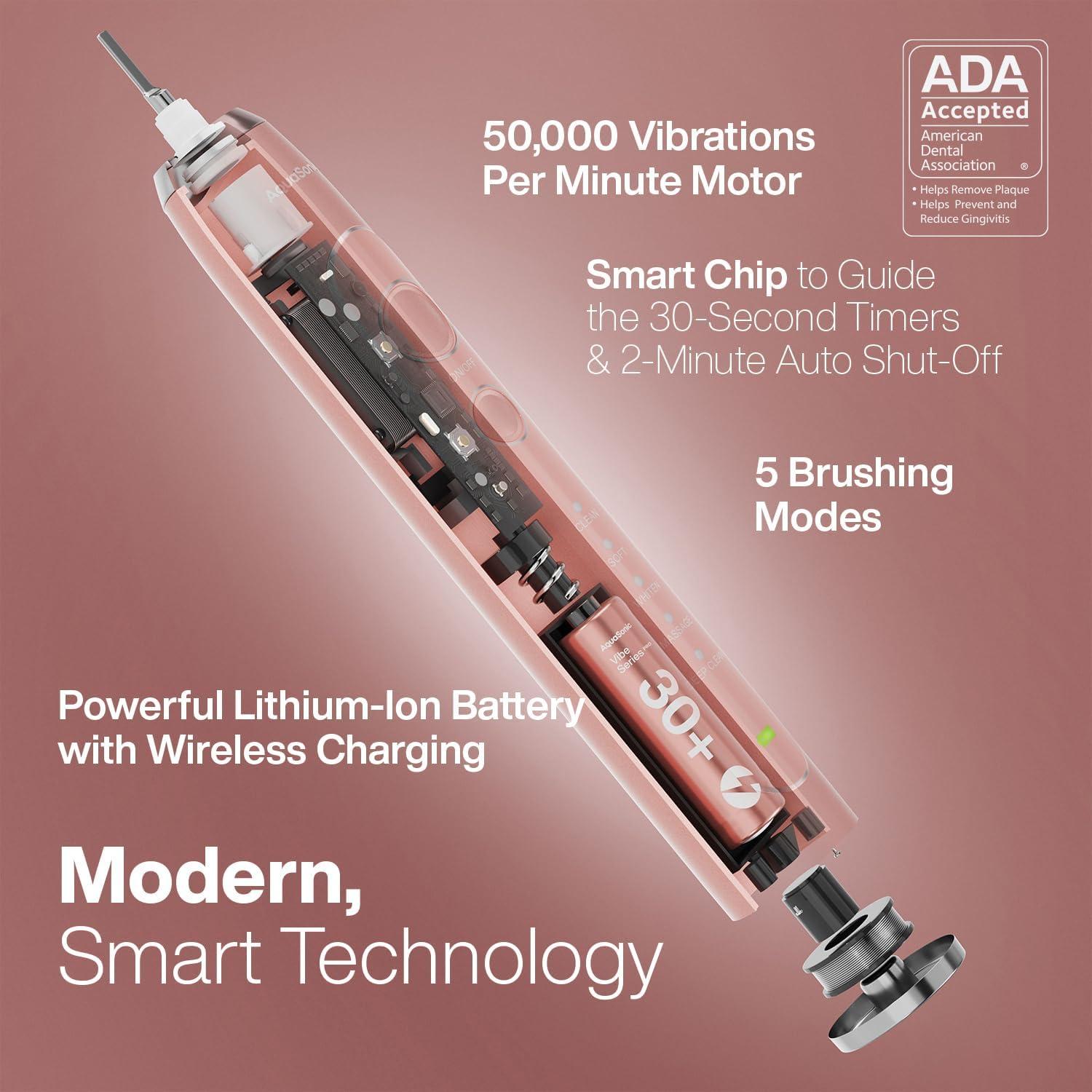 image:imageAquasonic Vibe Series PRO UltraWhitening Electric Toothbrush 5 Modes amp Smart Timers UV Sanitizing Base ADA Accepted Charcoal MetallicSatin Rose Gold