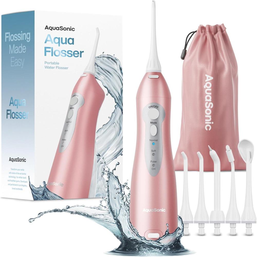 image:imageAquaSonic Aqua Flosser  Cordless Rechargeable Water Flosser for Teeth  Waterproof Portable Oral Irrigator for Dental Cleaning with 5 Jet Tips  Braces Home TravelRose Gold