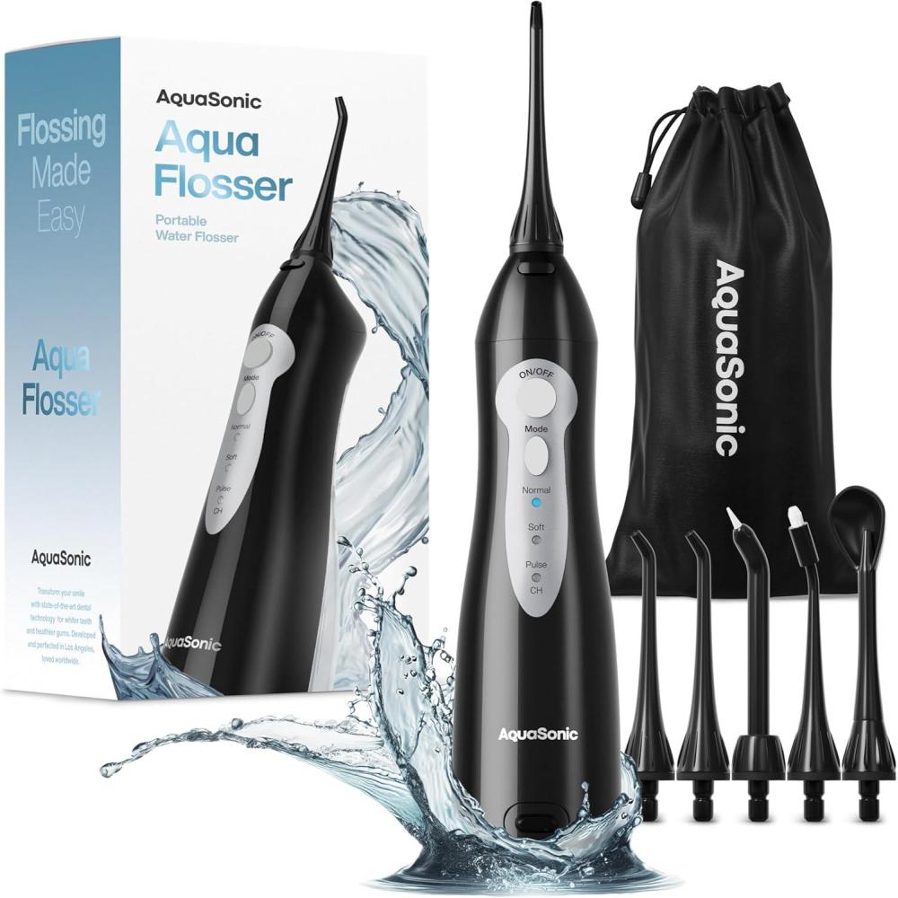 image:imageAquaSonic Aqua Flosser Cordless Rechargeable Water Flosser for Teeth Waterproof Portable Oral Irrigator for Dental Cleaning with 5 Jet Tips Braces Home TravelBlack