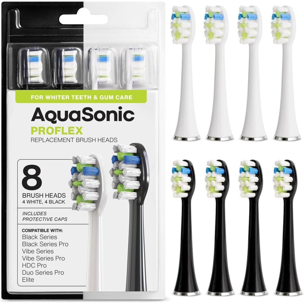 image:imageAquaSonic Genuine Duo PRO 8Pack Replacement Brush Heads Upgraded Proflex Brush Heads for Improved Plaque Removal ADA Accepted Genuine AquaSonic