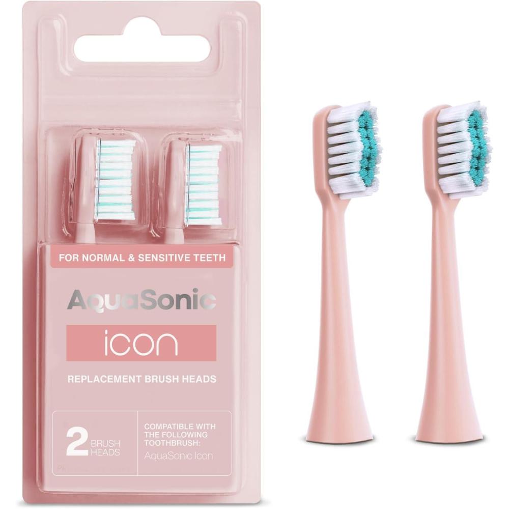 image:imageAquaSonic Genuine Icon Replacement Brush Heads  Compatible with AquaSonic Icon Toothbrush  2 Brush Heads  for Normal amp Sensitive Teeth OnyxBlush