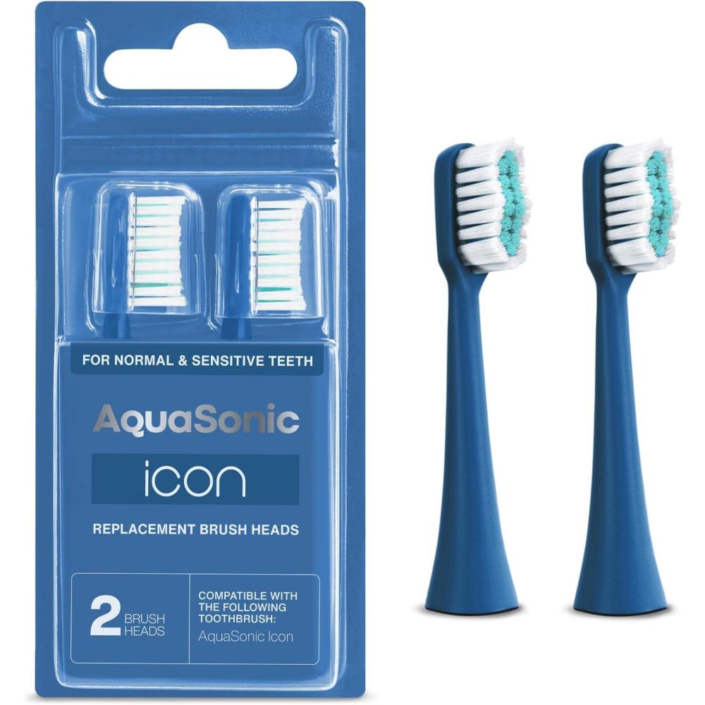 image:imageAquaSonic Genuine Icon Replacement Brush Heads  Compatible with AquaSonic Icon Toothbrush  2 Brush Heads  for Normal amp Sensitive Teeth OnyxNavy